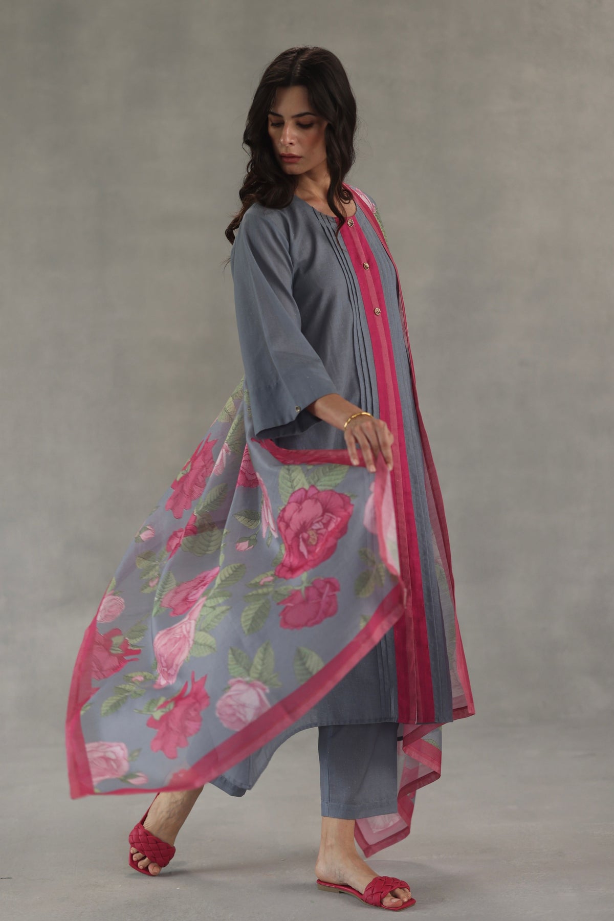 Grey Tuberose Kurta Set