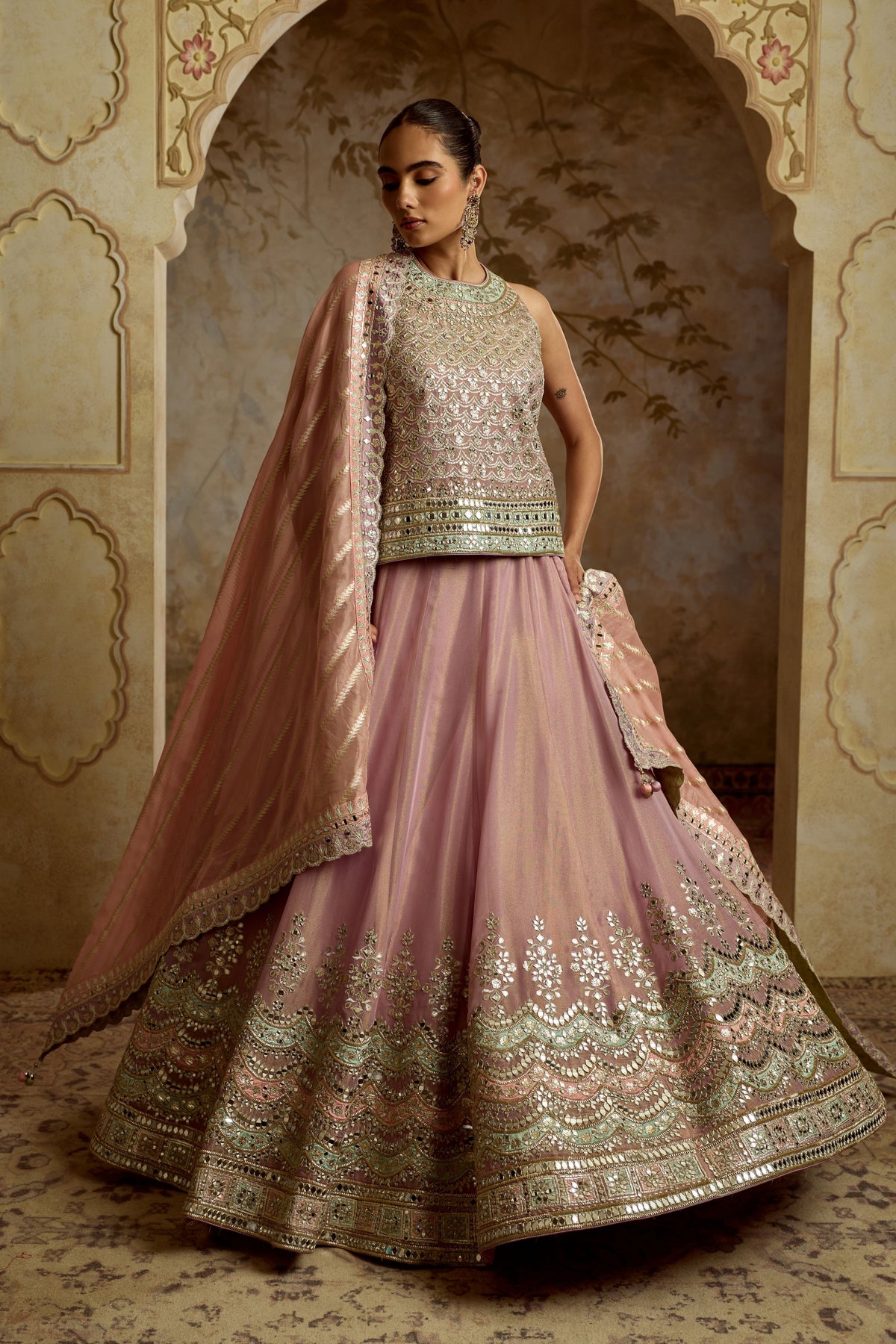 Purple Tissue Kurta Lehenga Set