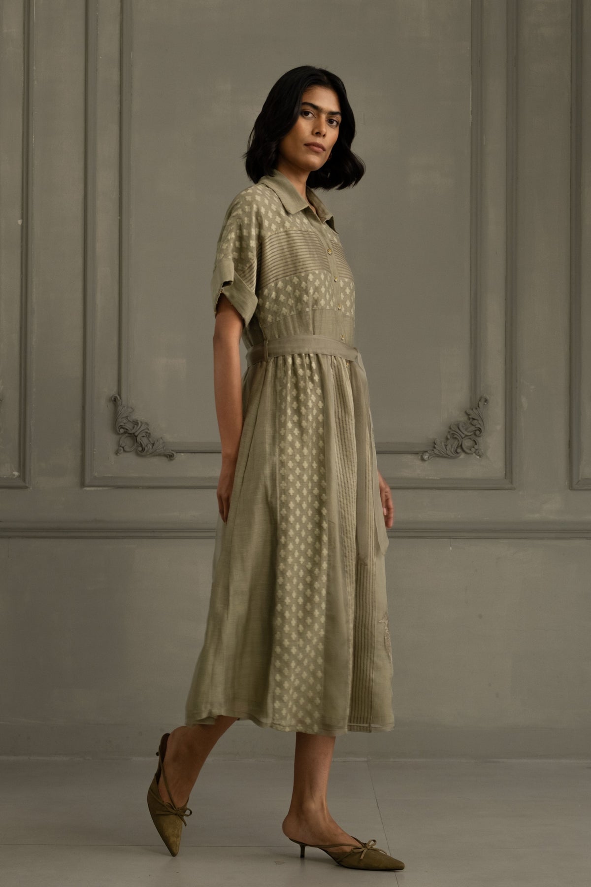 Sage Lace Belted Dress