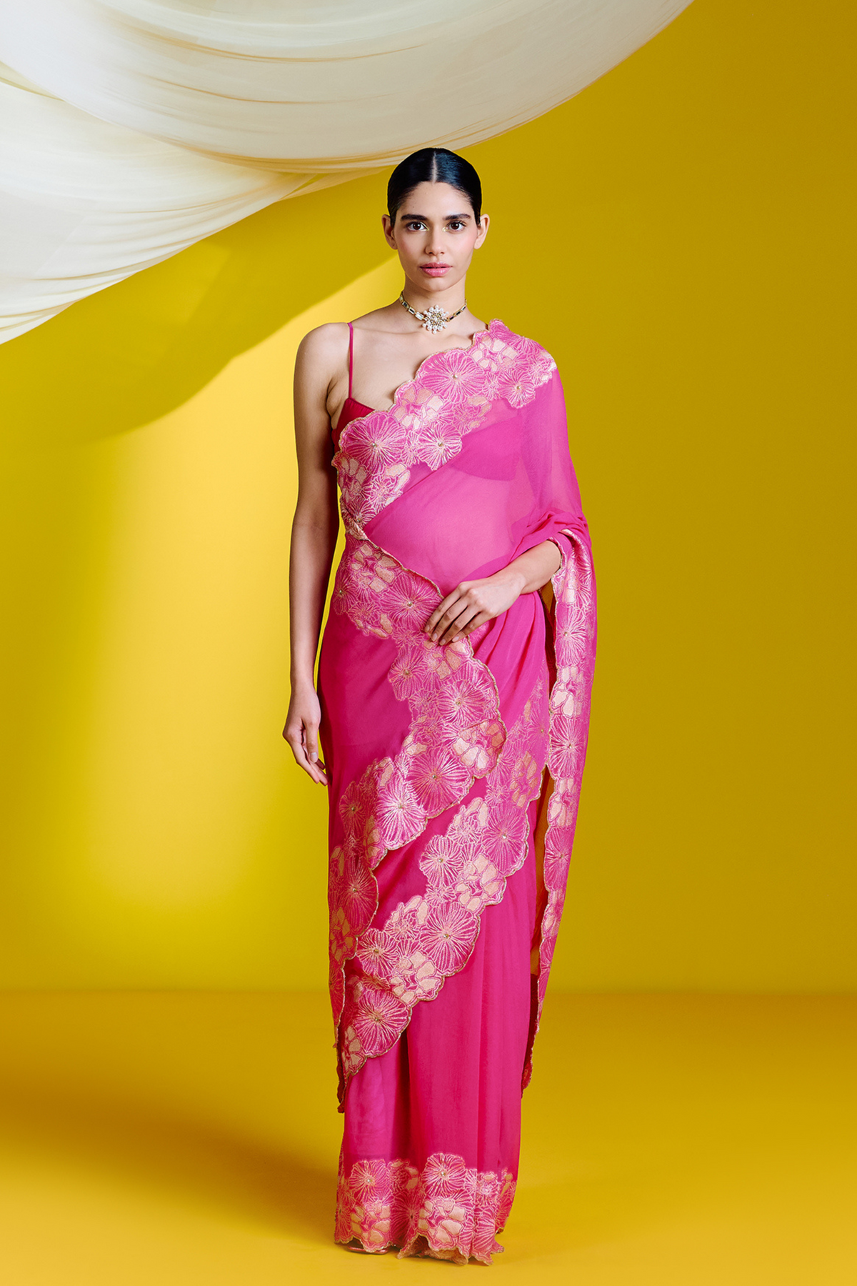 Handwoven Pink Georgette Saree