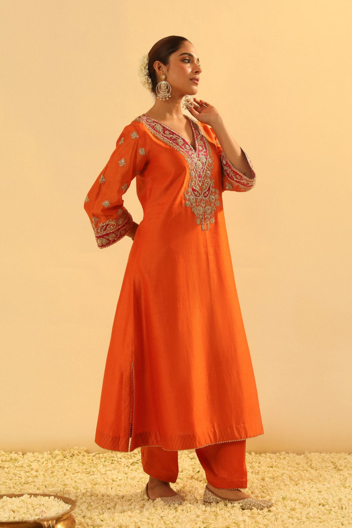 Alima Orange Long A-line Choga With Salwar