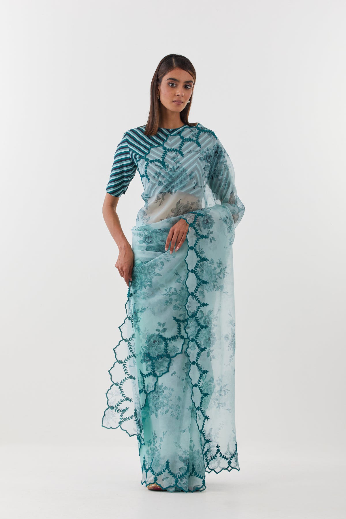 Guldasta Aqua Blue Saree Set