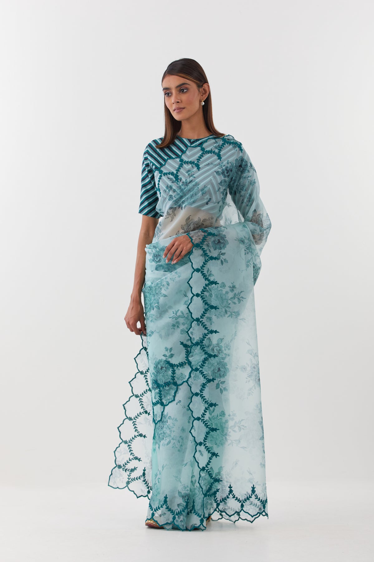 Guldasta Aqua Blue Saree Set