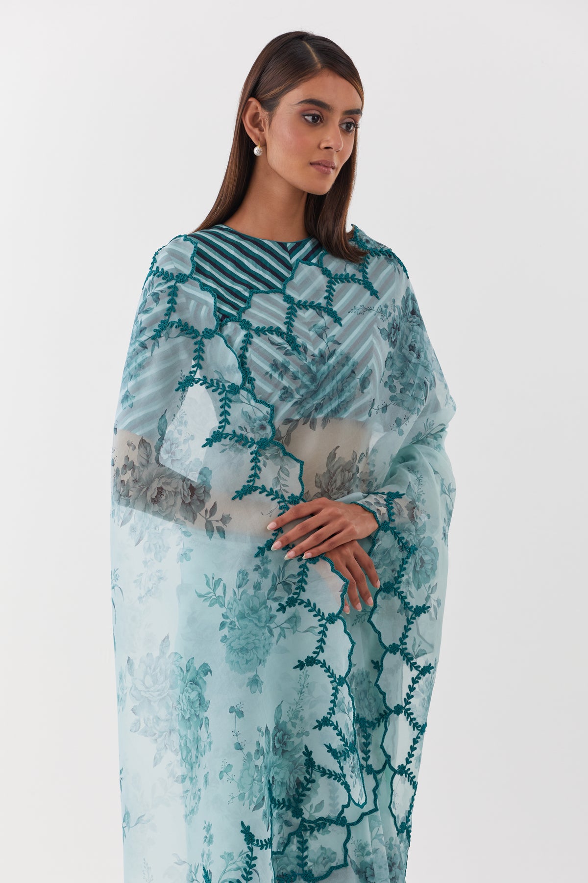 Guldasta Aqua Blue Saree Set