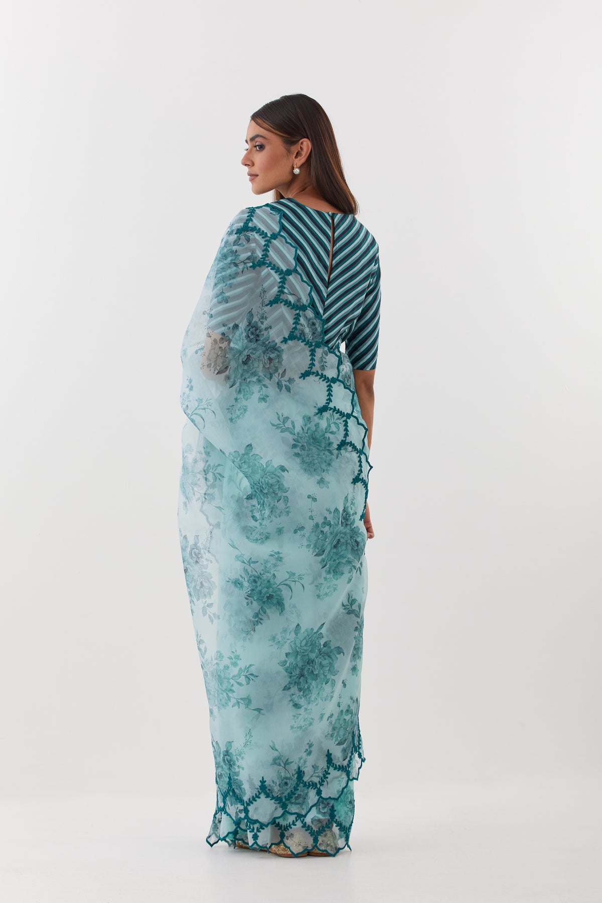 Guldasta Aqua Blue Saree Set