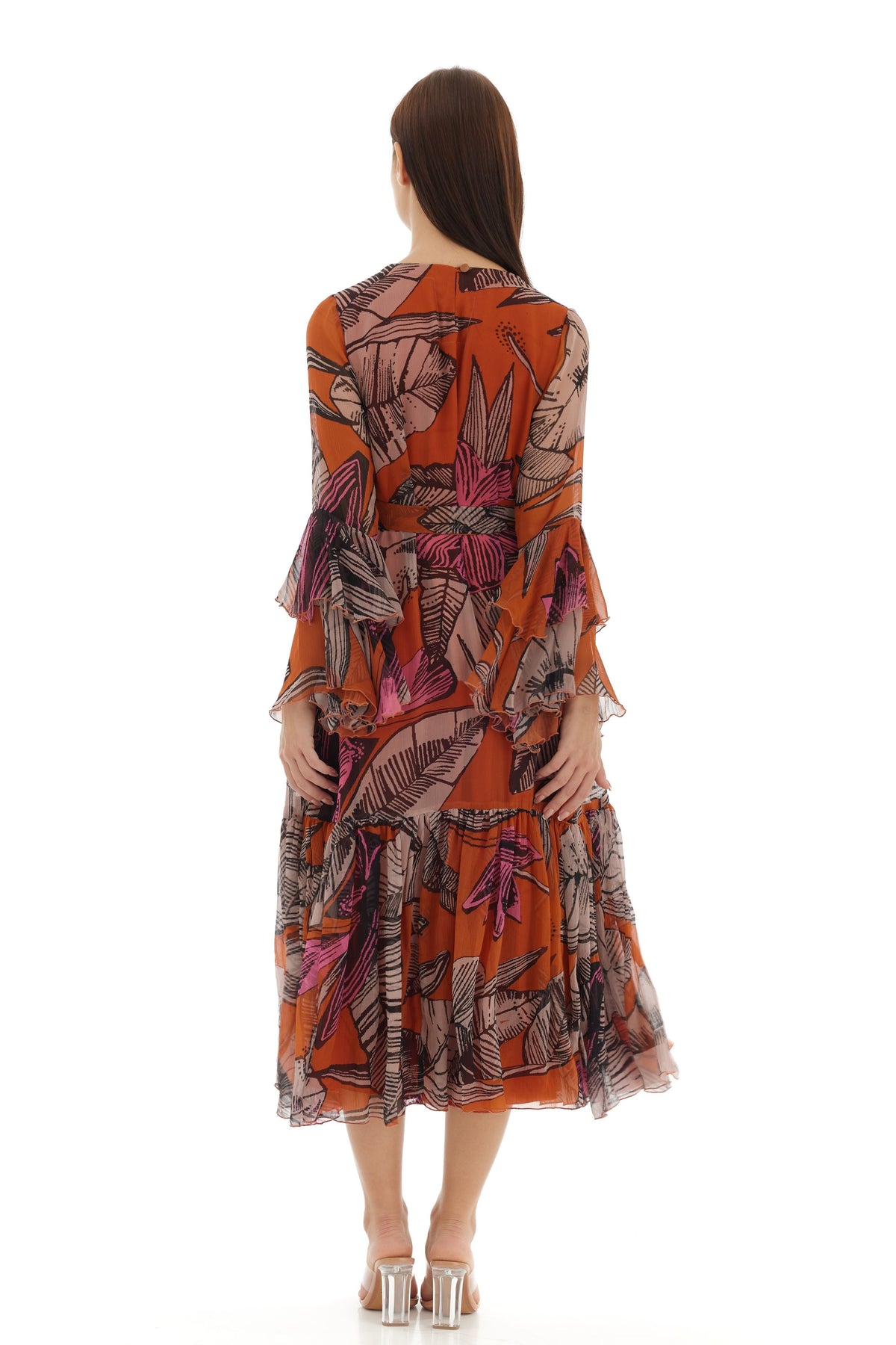 Orange and Beige Midi Dress