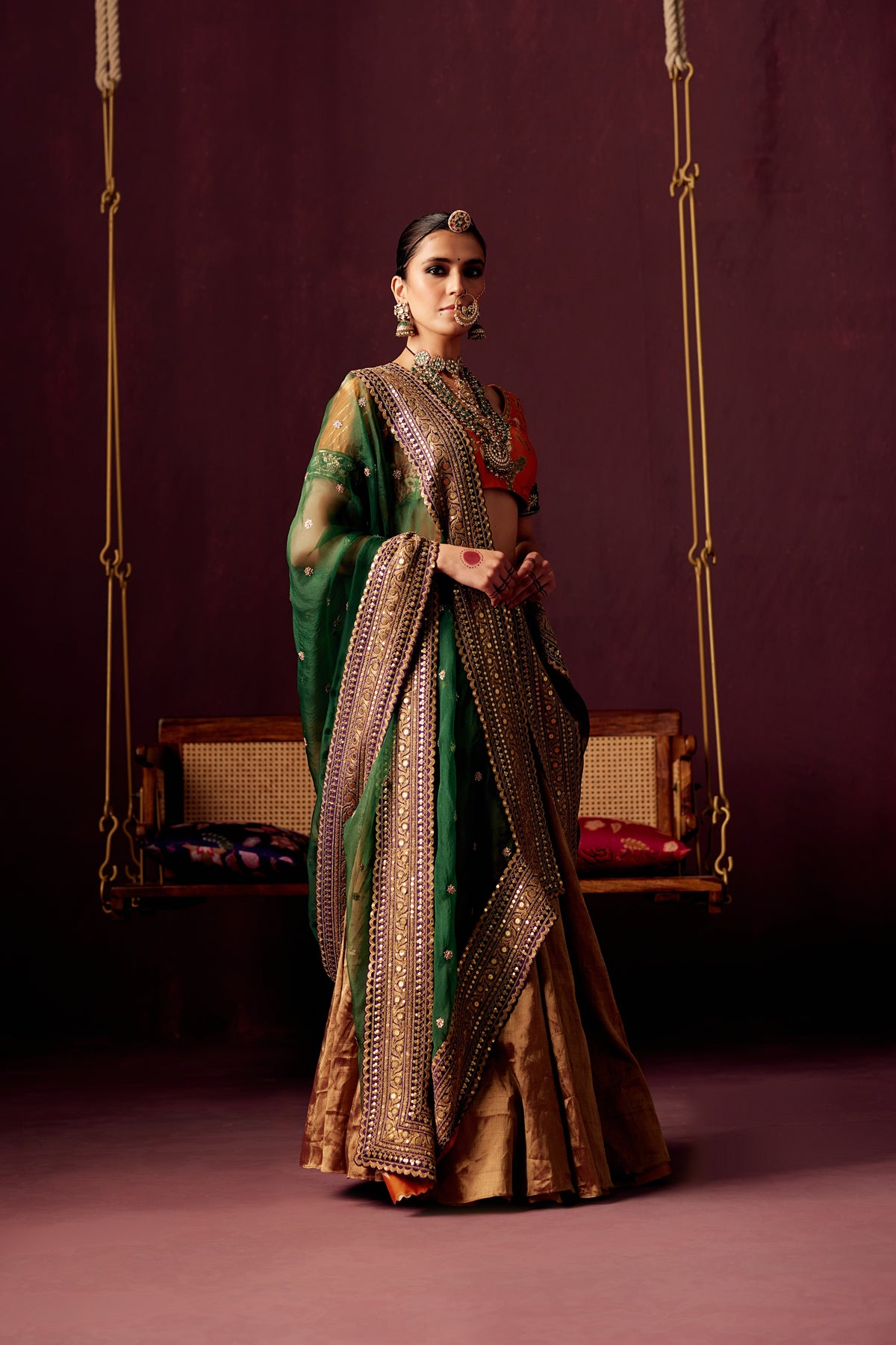 Green Tissue Lehenga Set