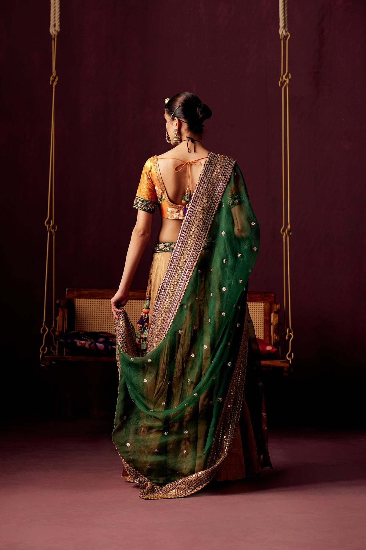 Green Tissue Lehenga Set