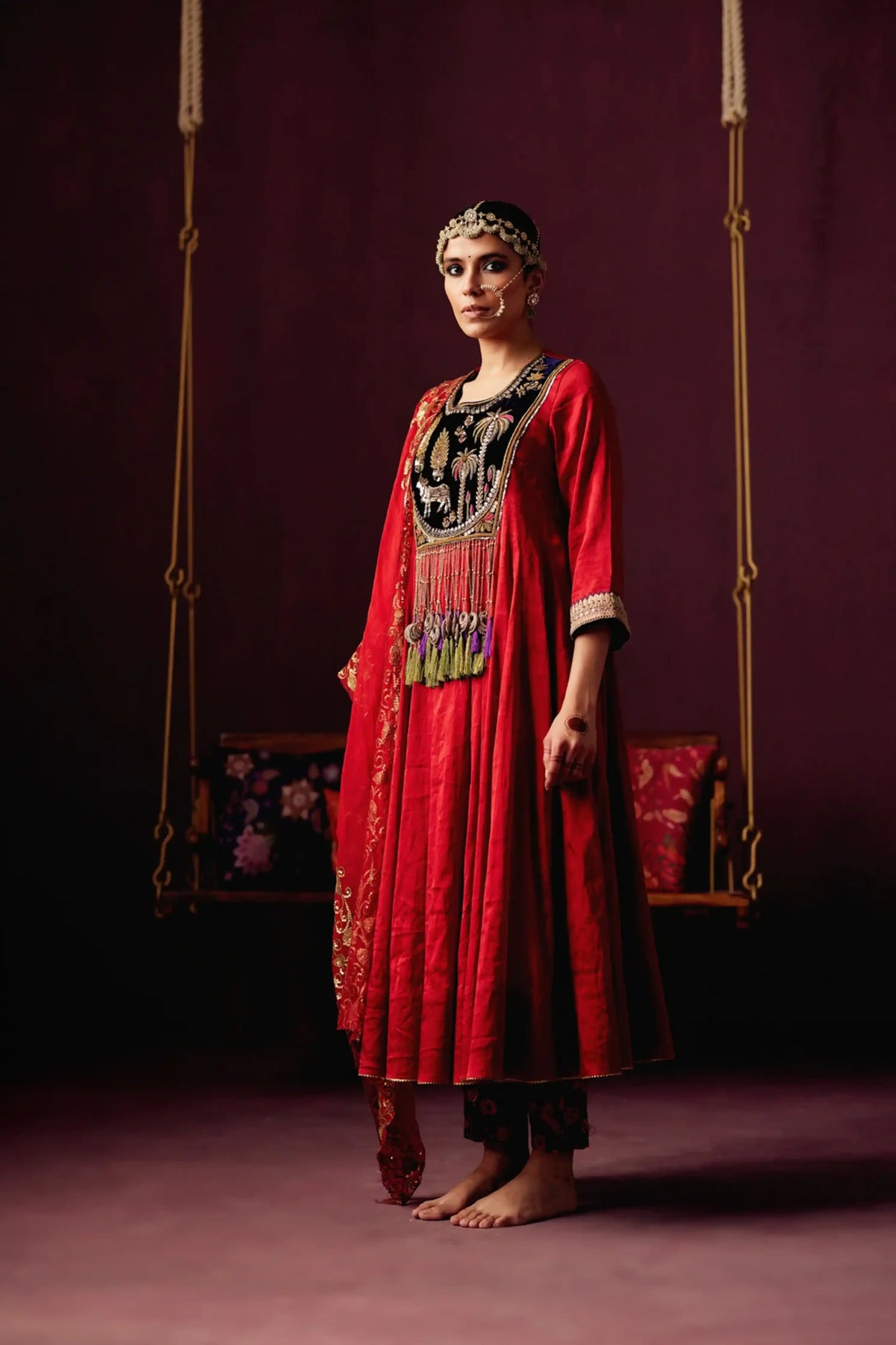 Red Anarkali Set