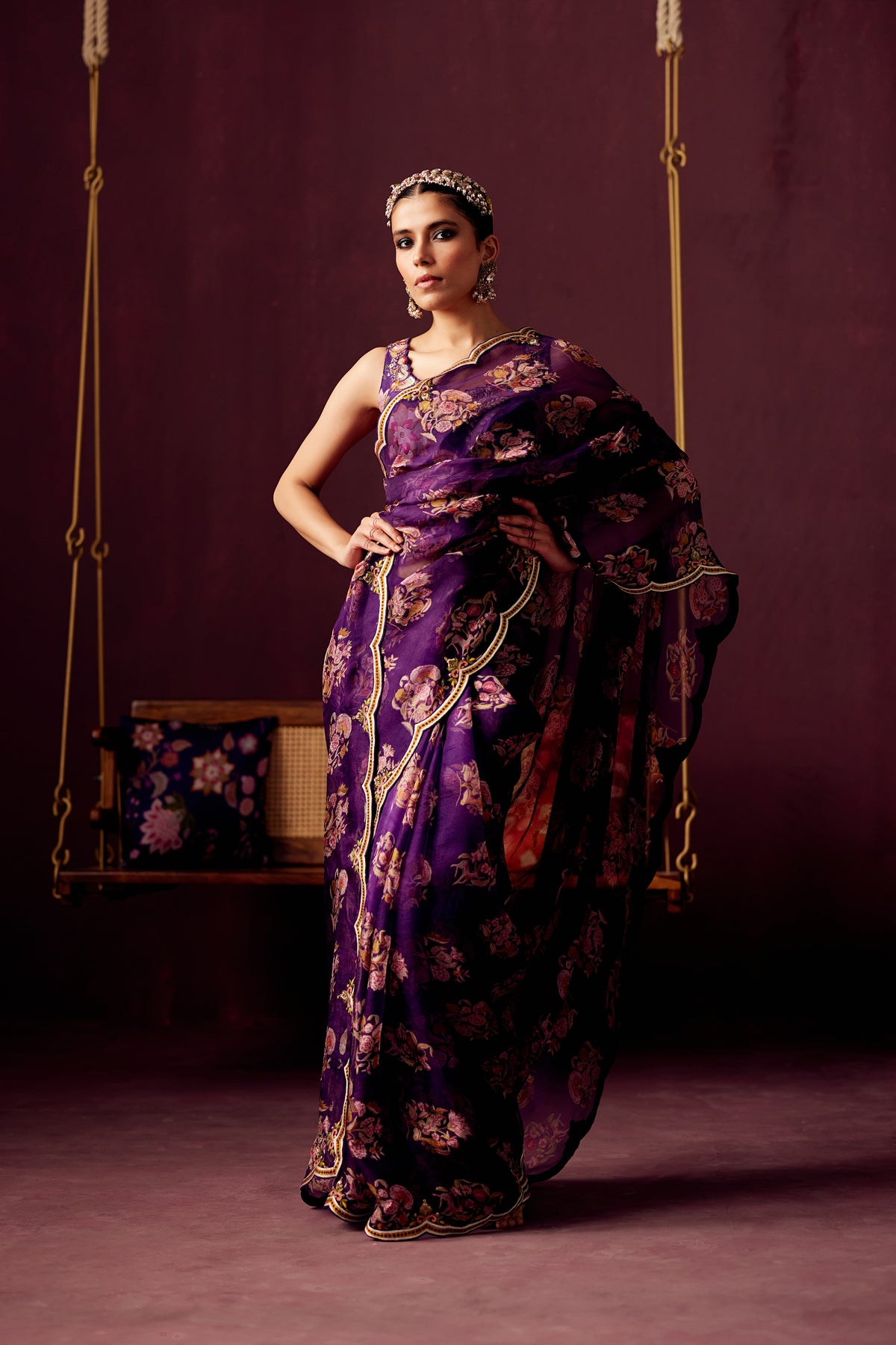 Purple Embroidered Saree