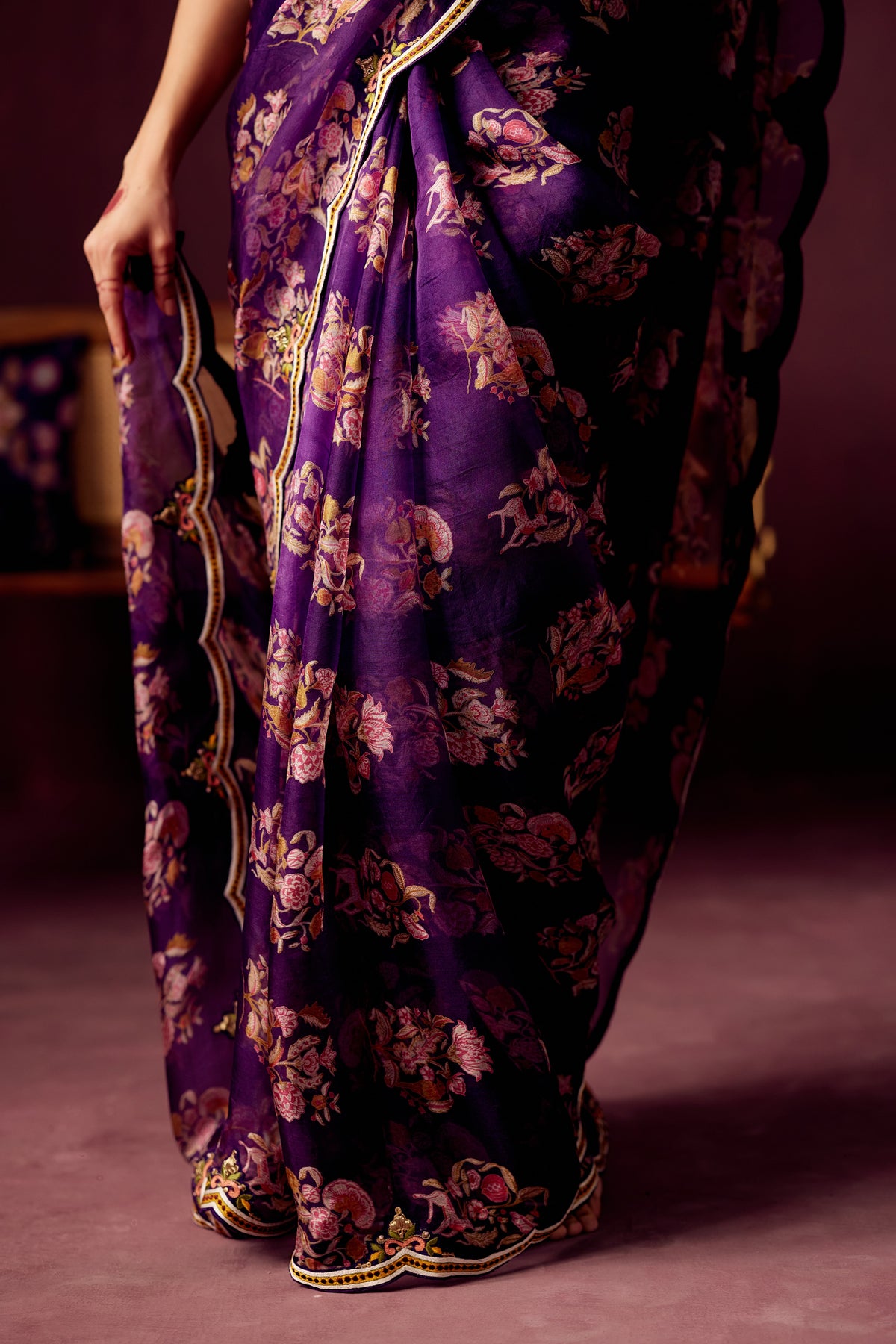 Purple Embroidered Saree