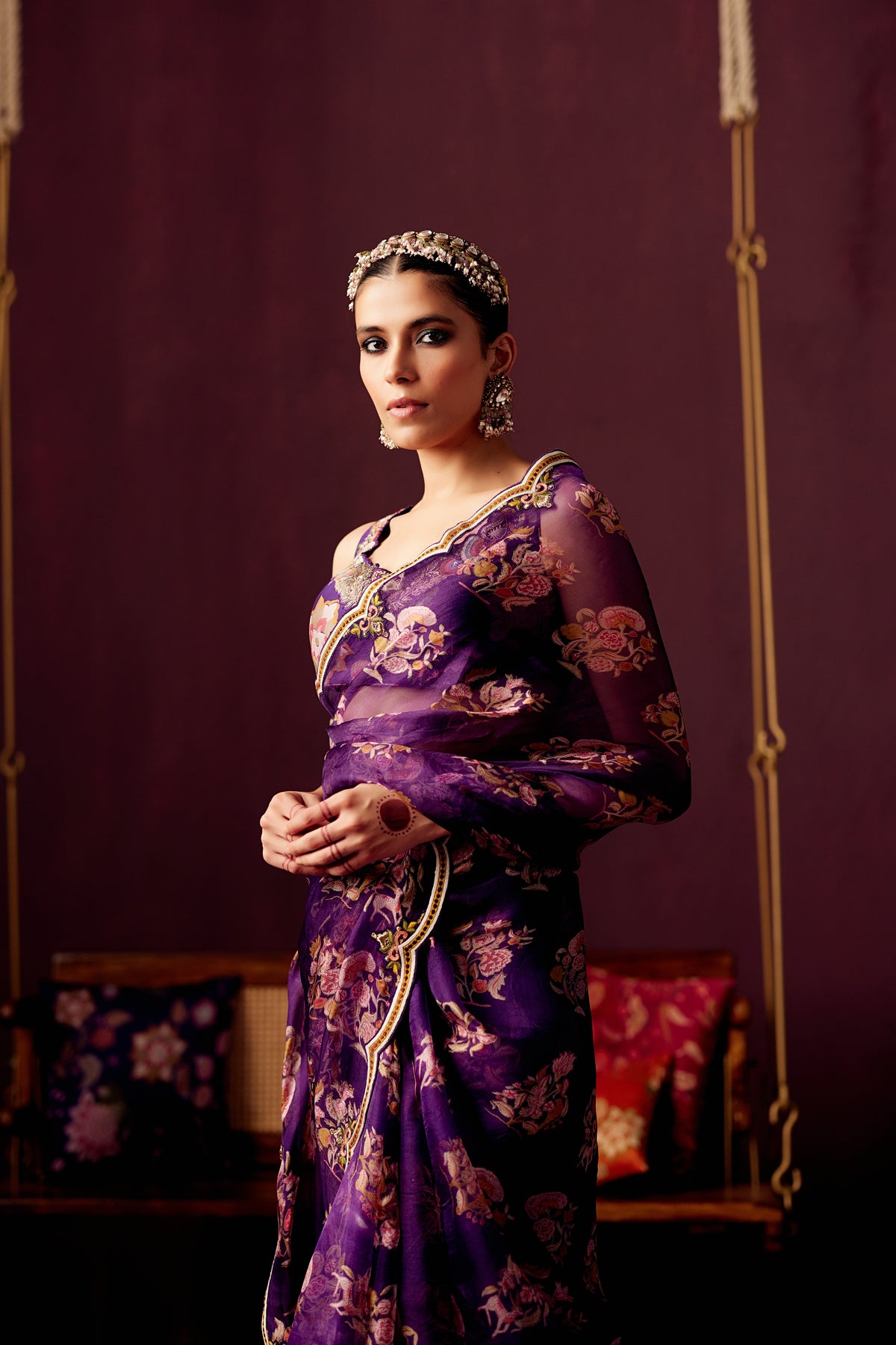Purple Embroidered Saree