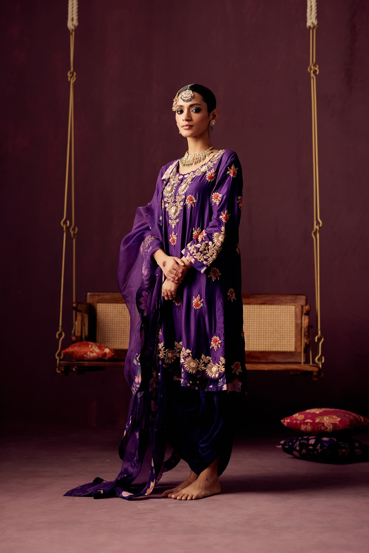 Purple Embroidered Kurta Set