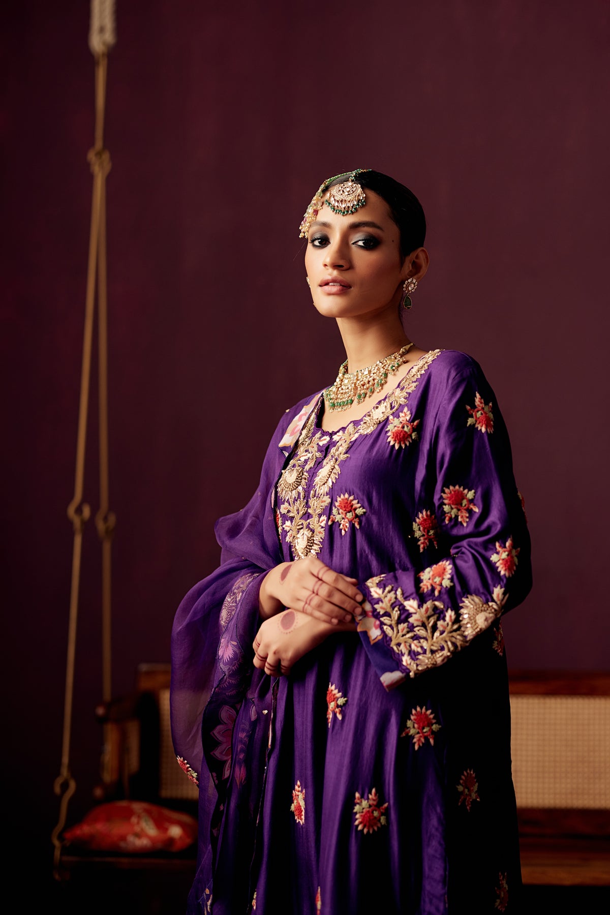 Purple Embroidered Kurta Set