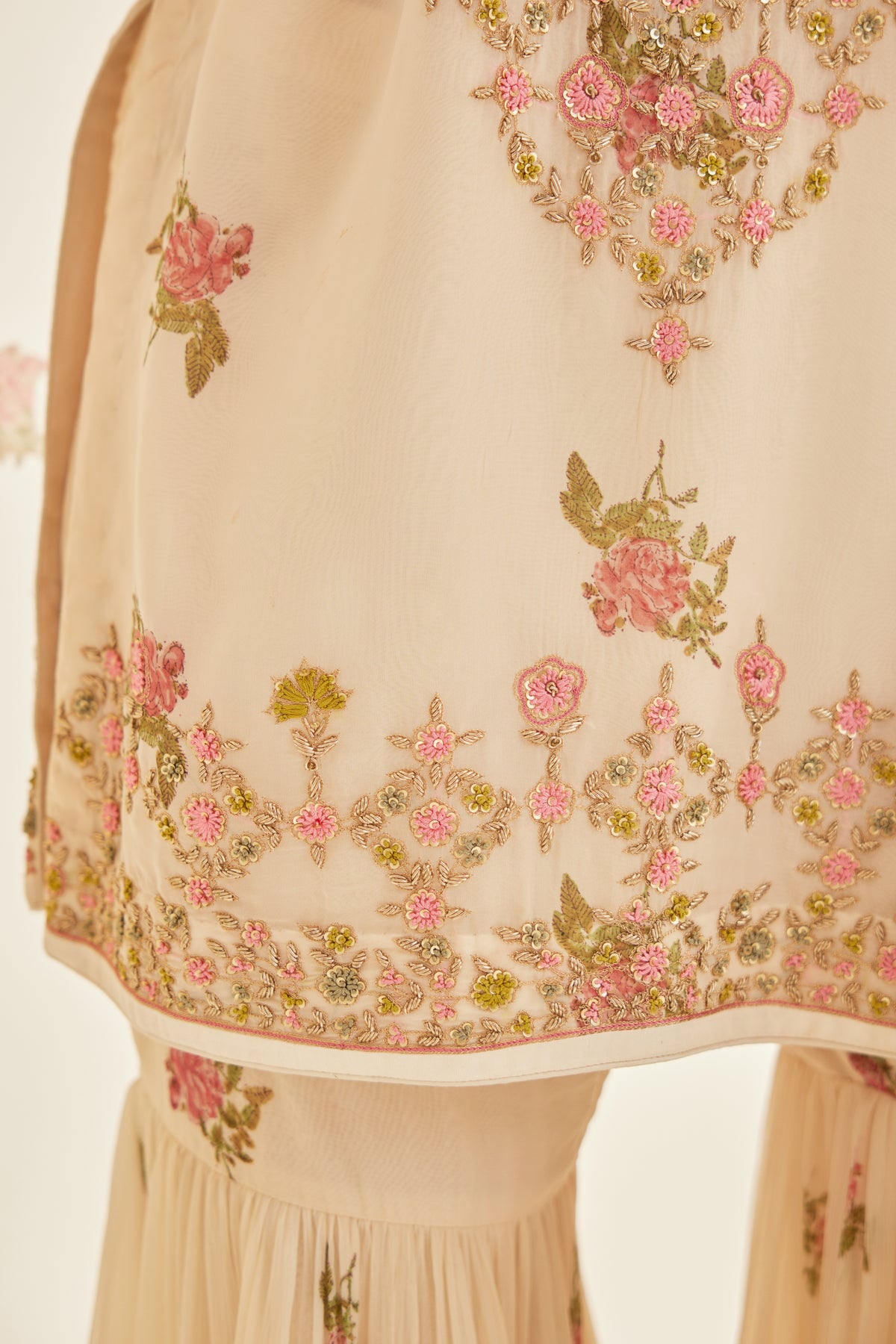 White Block Printed Sharara Set