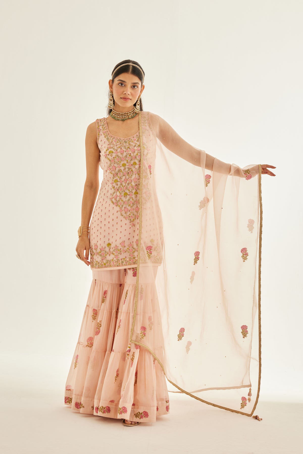 Block Printed Embroidered Sharara Set