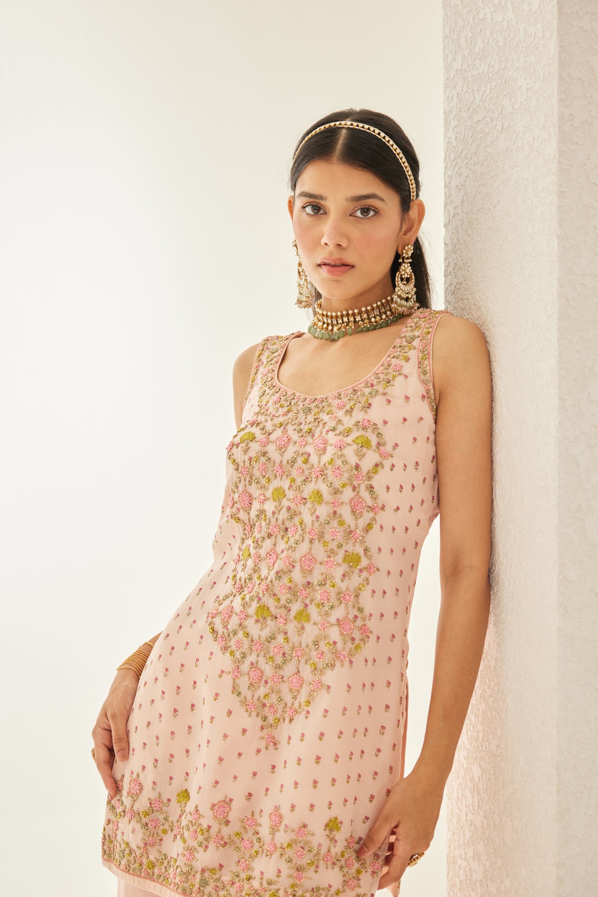 Block Printed Embroidered Sharara Set