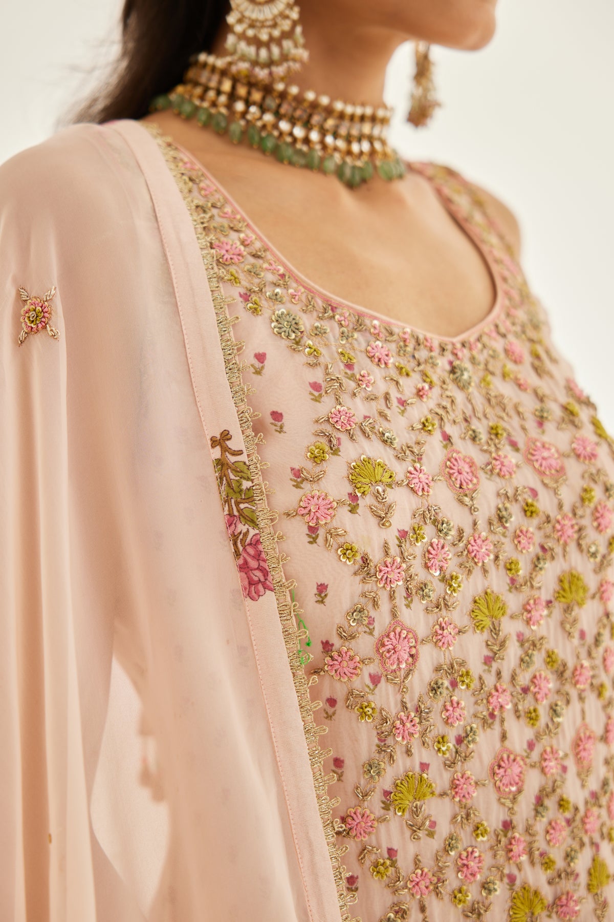 Block Printed Embroidered Sharara Set