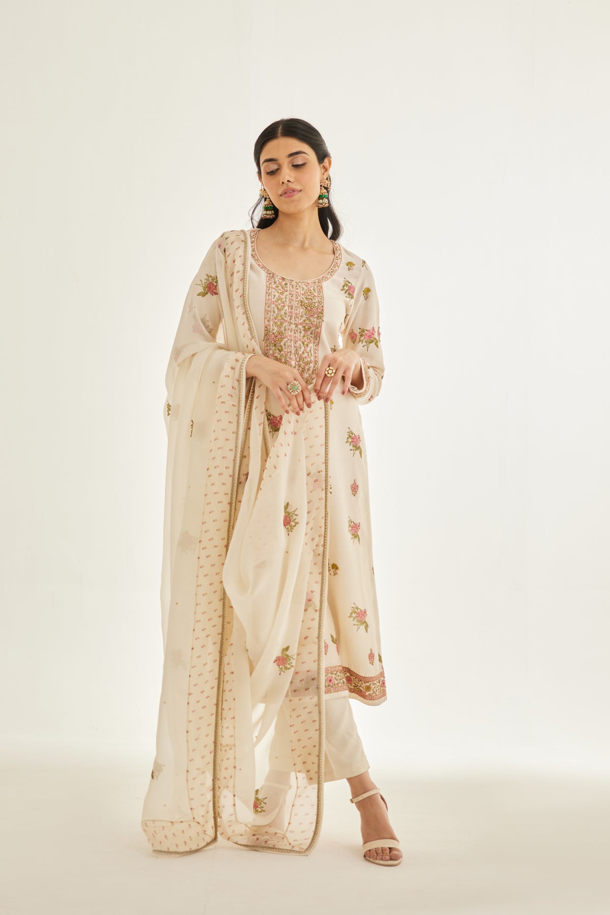 White Chanderi Kurta Set