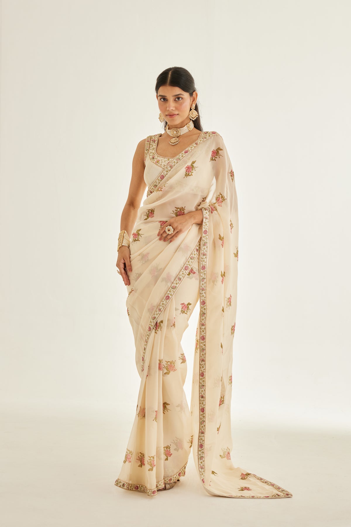 White Organza Saree Set