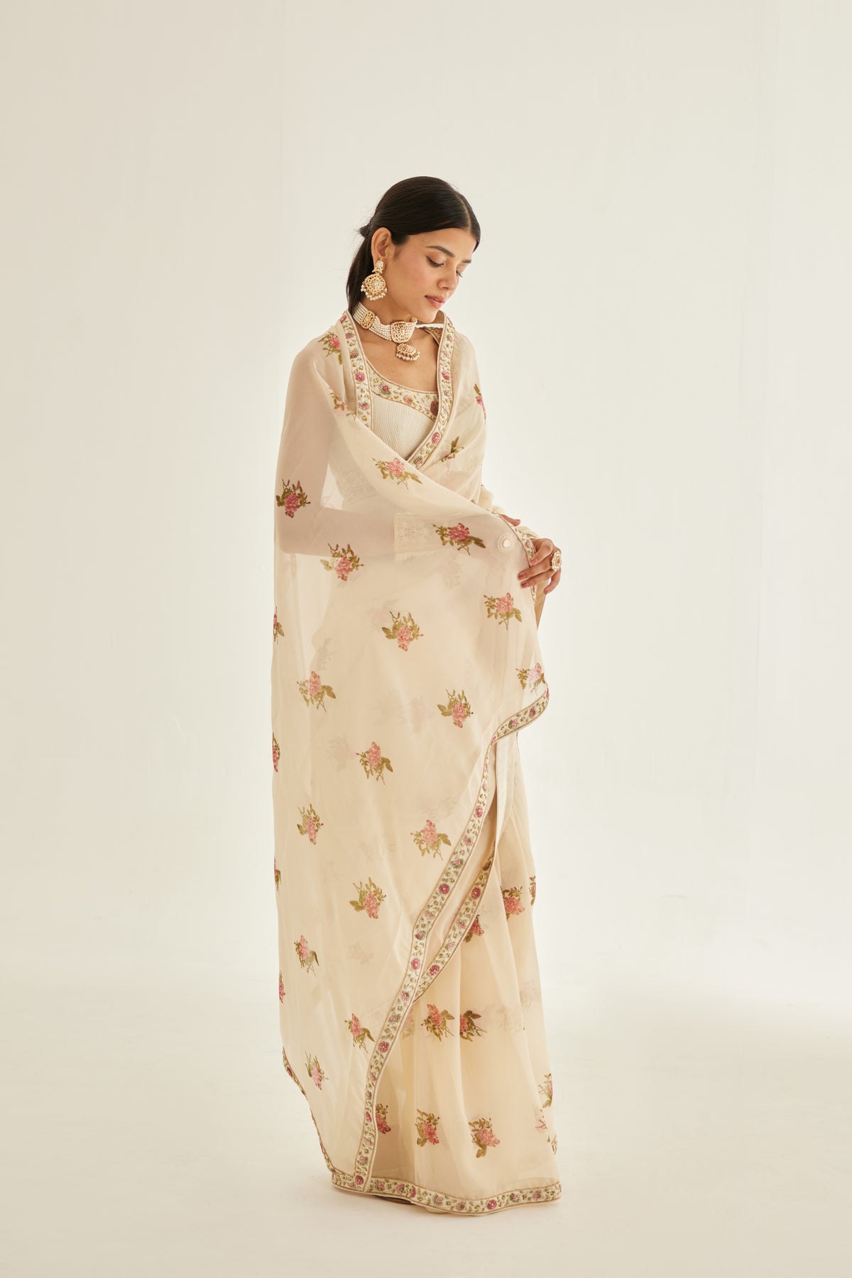 White Organza Saree Set