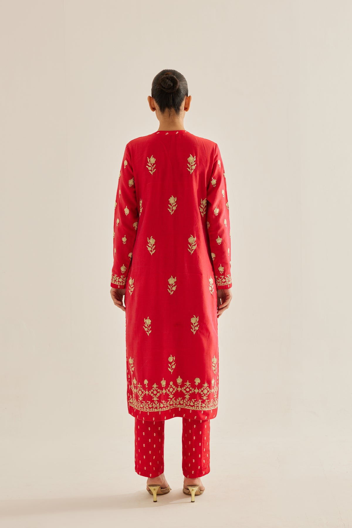 Red Silk Chanderi Kurta Set