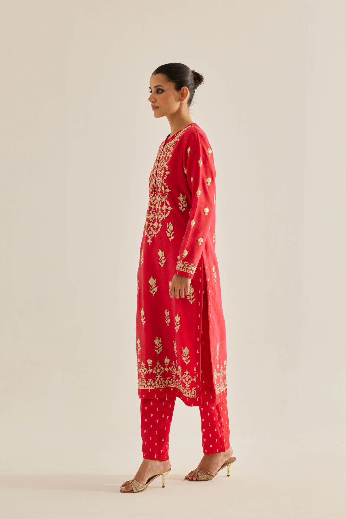Red Silk Chanderi Kurta Set