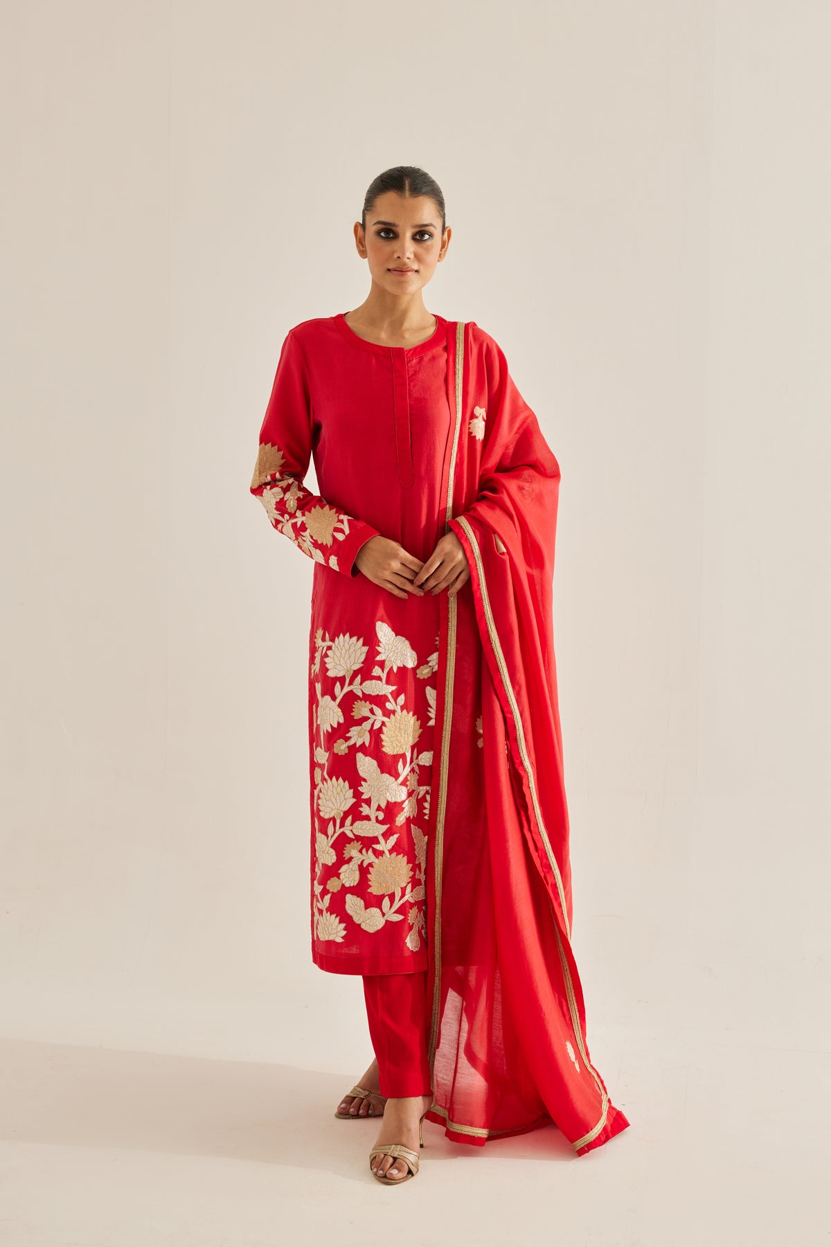 Gold Appliqued Embroidered Kurta Set