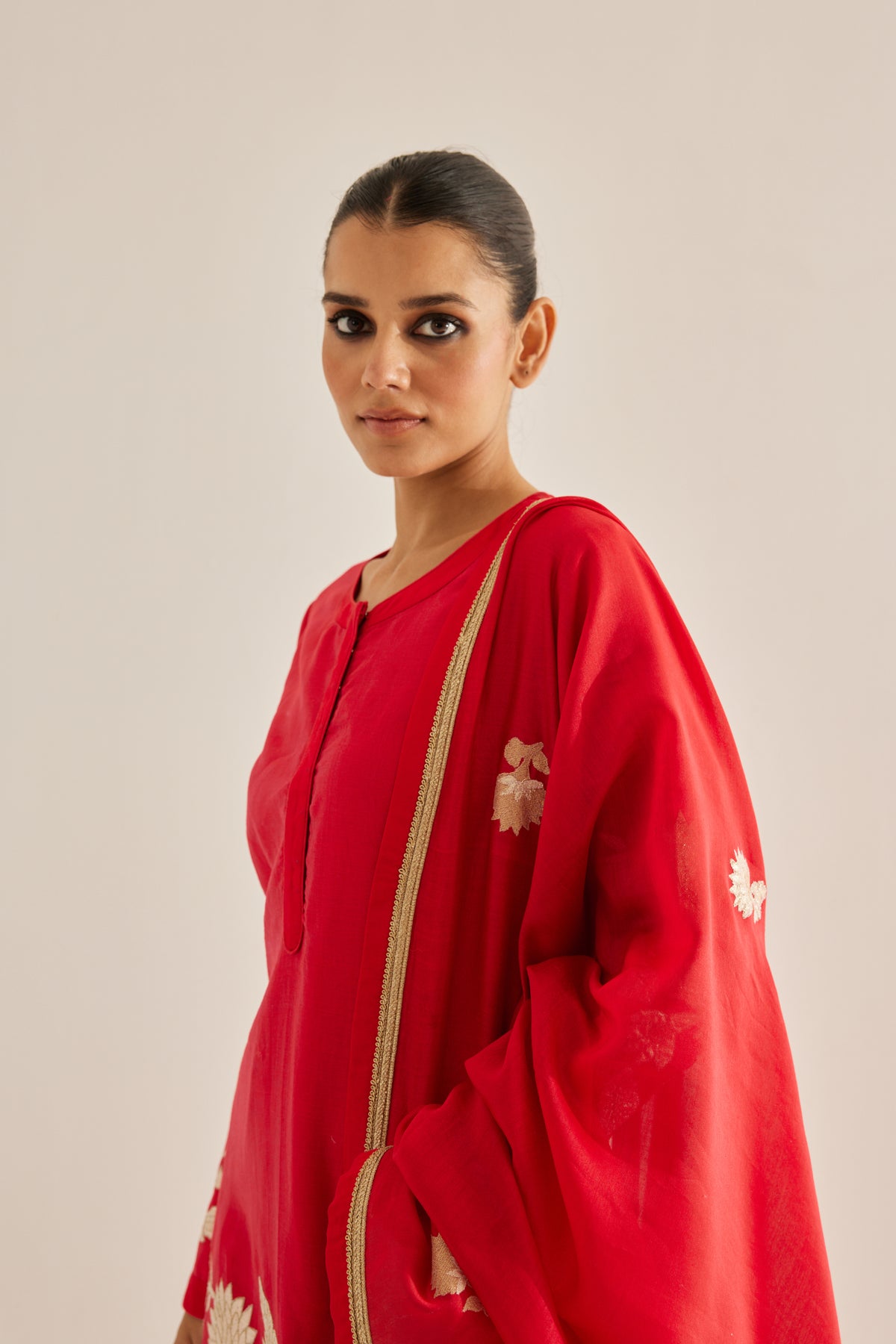 Gold Appliqued Embroidered Kurta Set