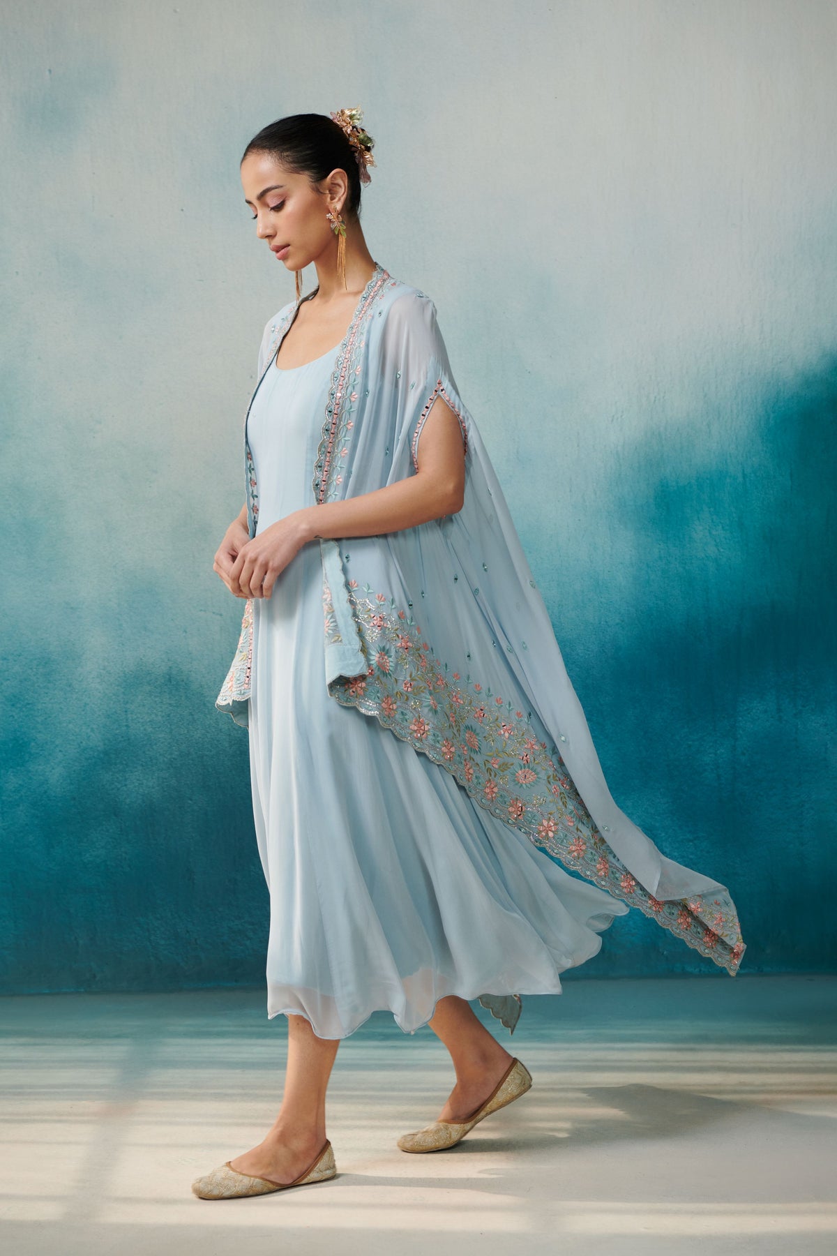 Blue Dress With a Cape