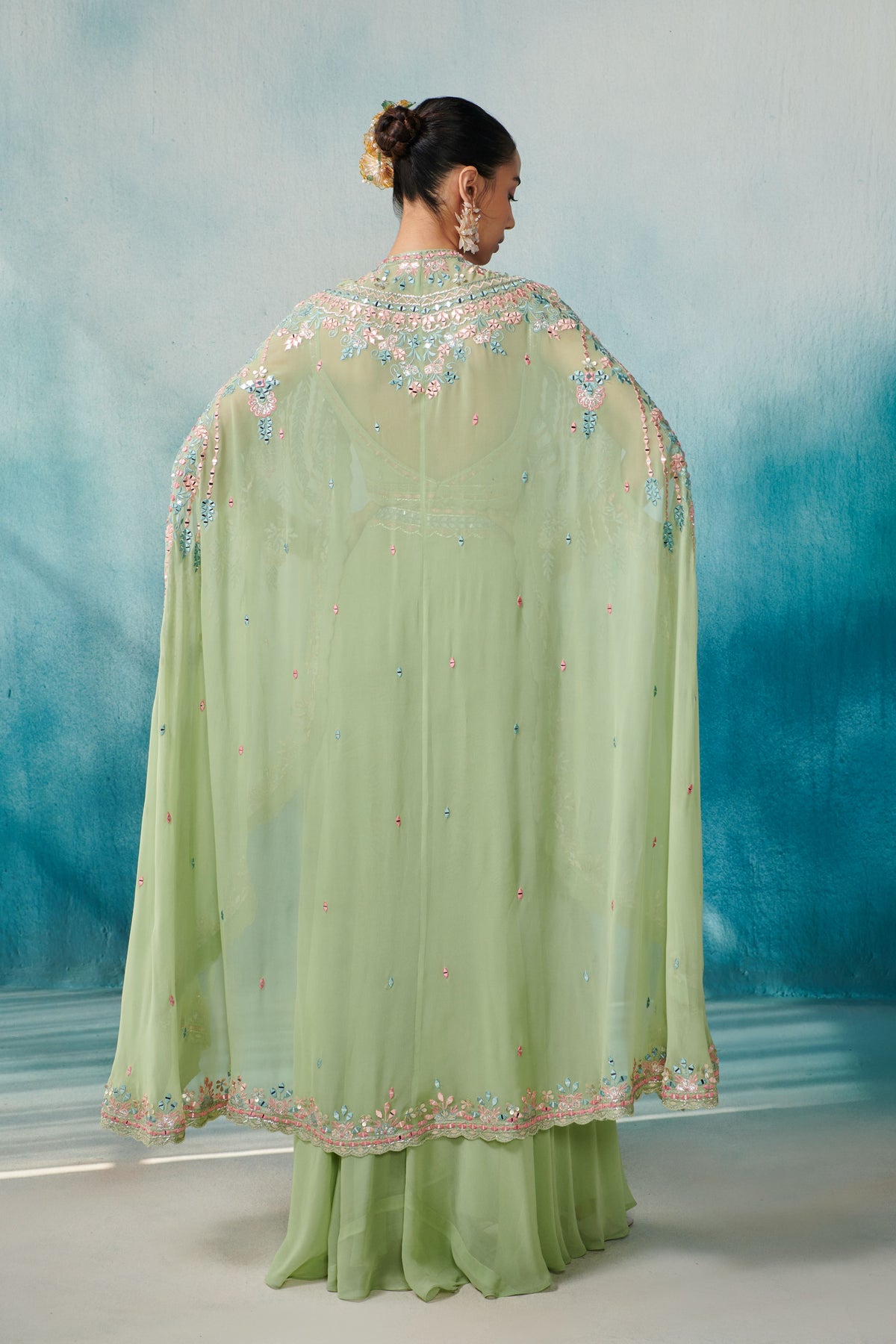 Green Sharara and Cape Set