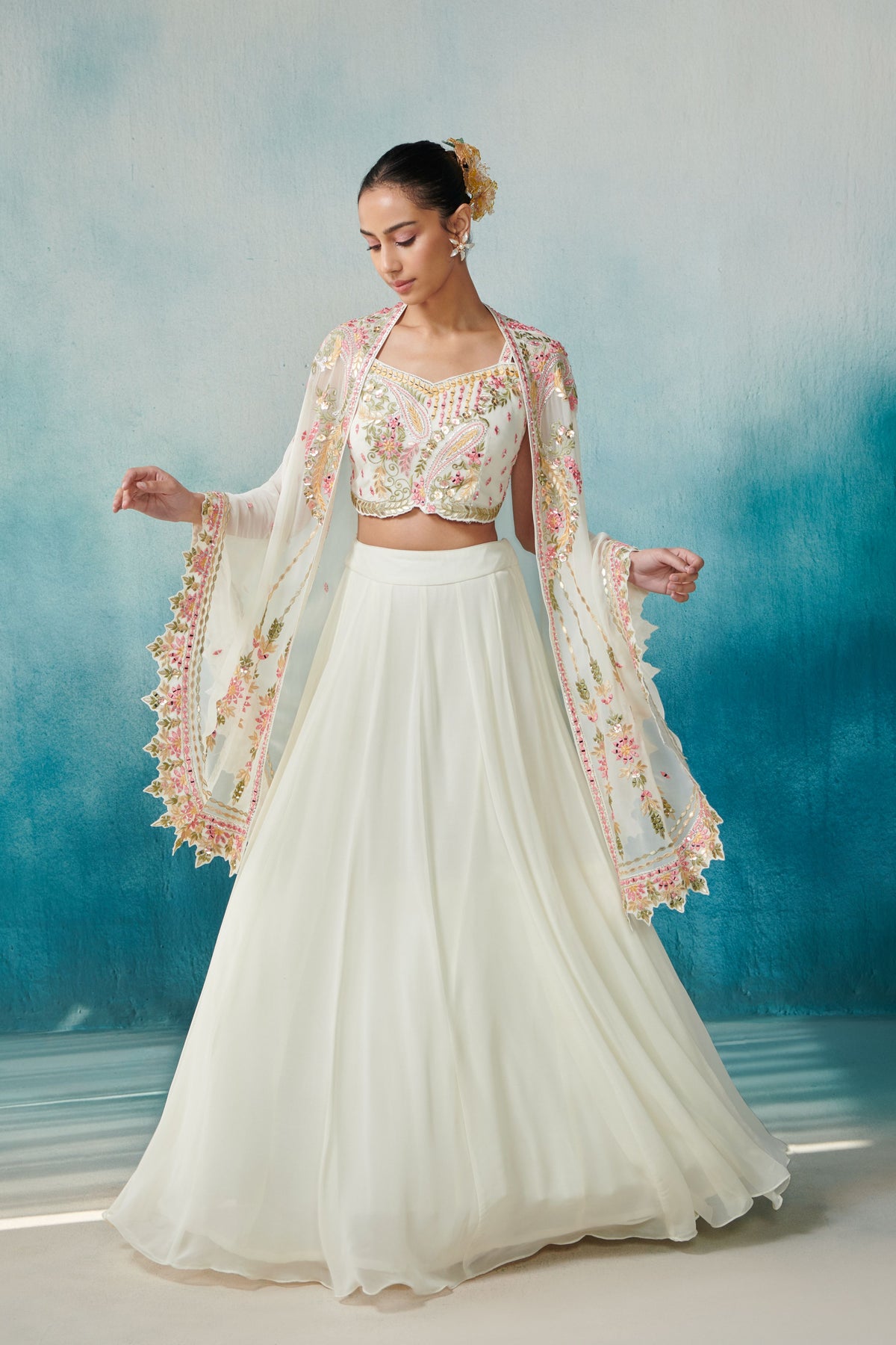 Off White Lehenga and Cape Set