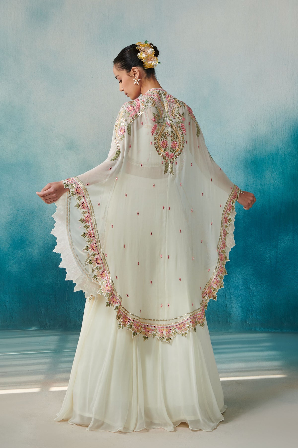 Off White Lehenga and Cape Set