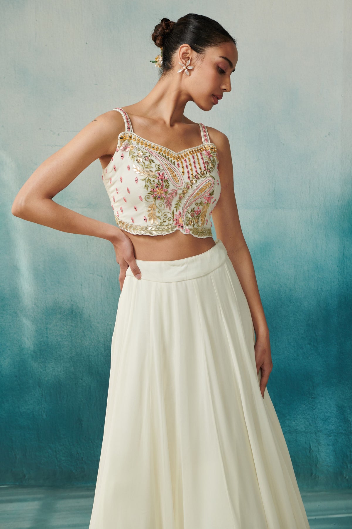 Off White Lehenga and Cape Set