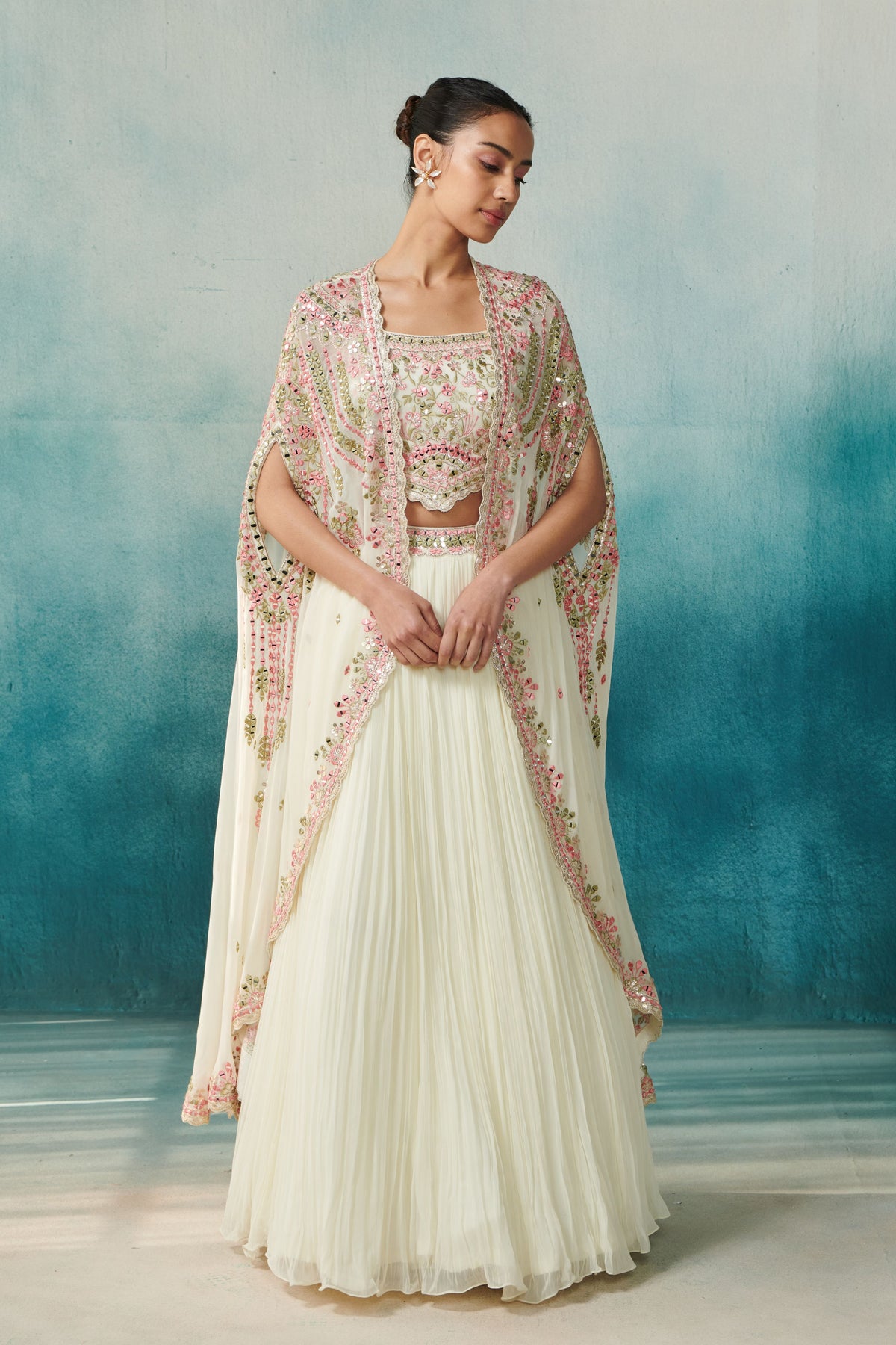Off White Embroidered Lehenga Set