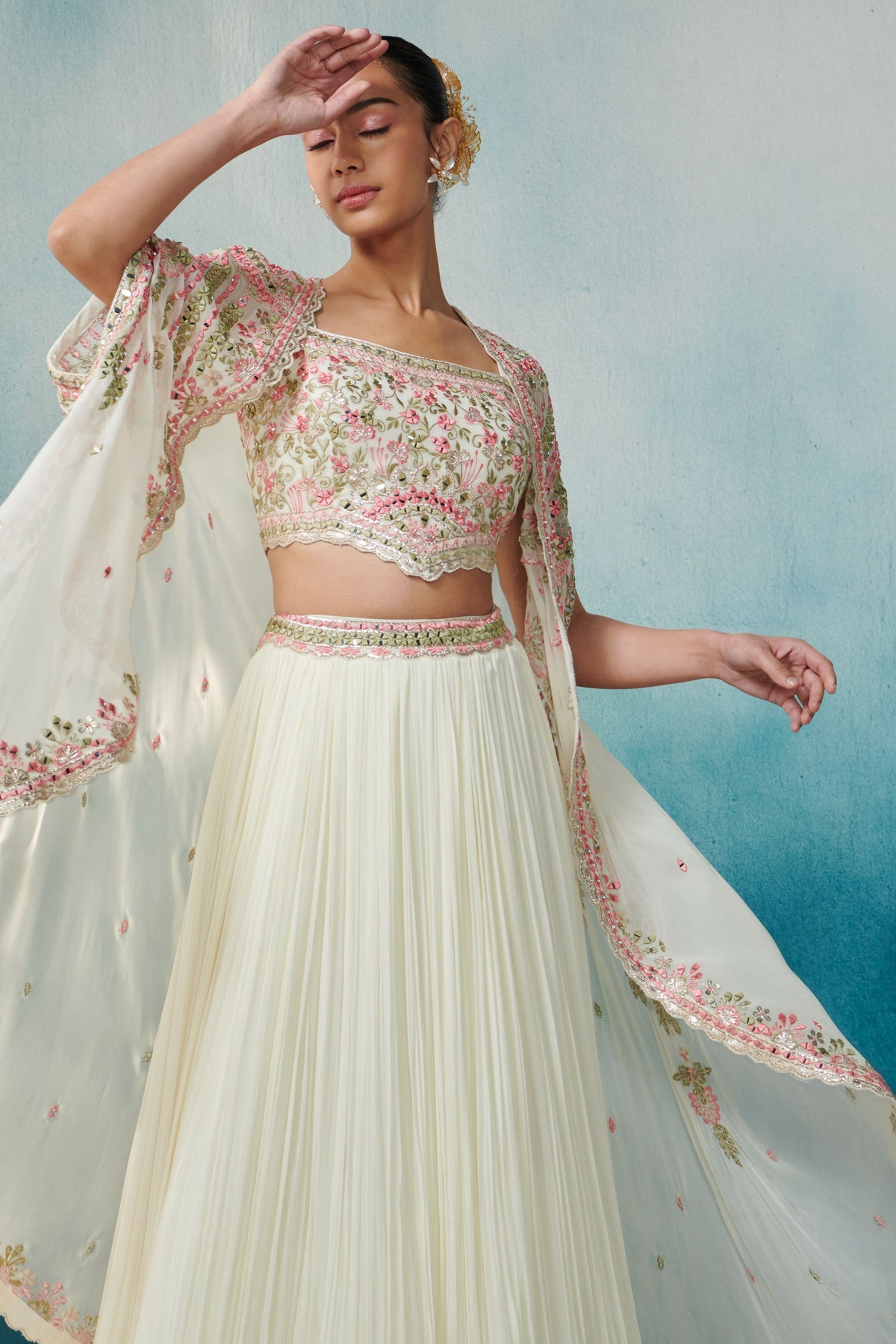 Off White Embroidered Lehenga Set