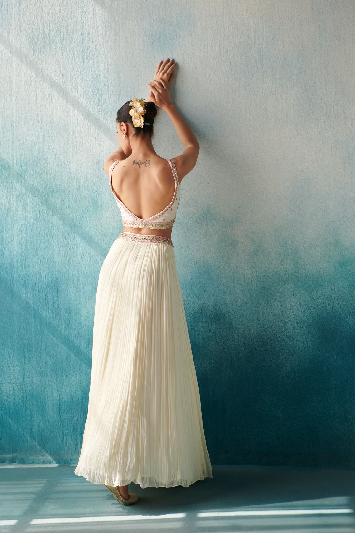 Off White Embroidered Lehenga Set