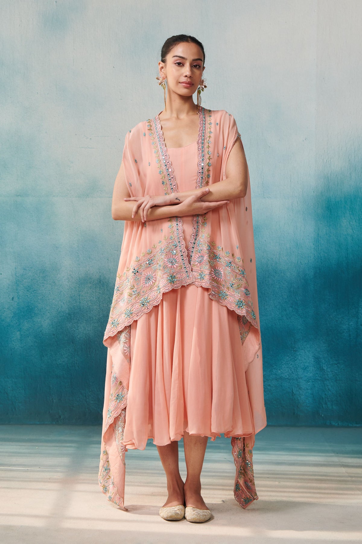 Peach Dress With a Cape