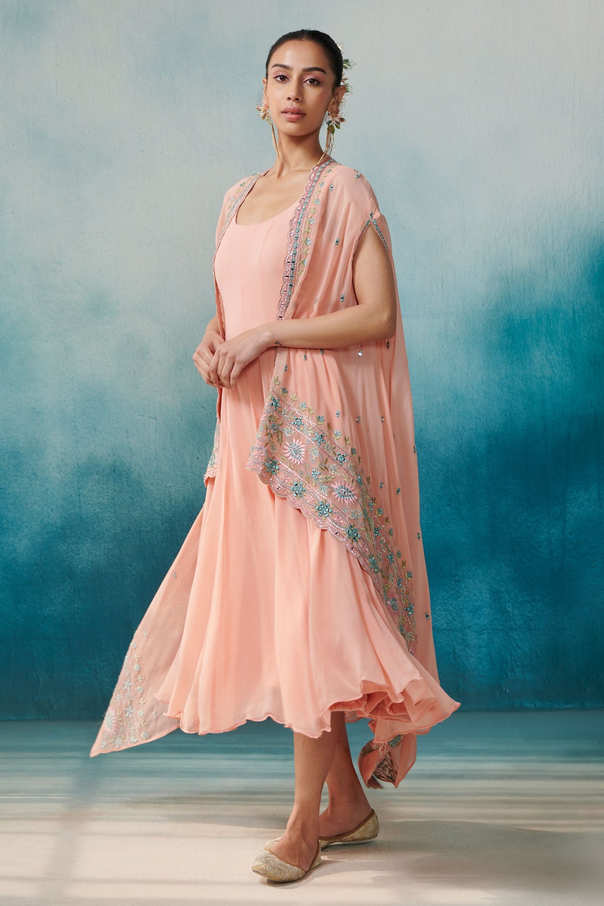 Peach Dress With a Cape