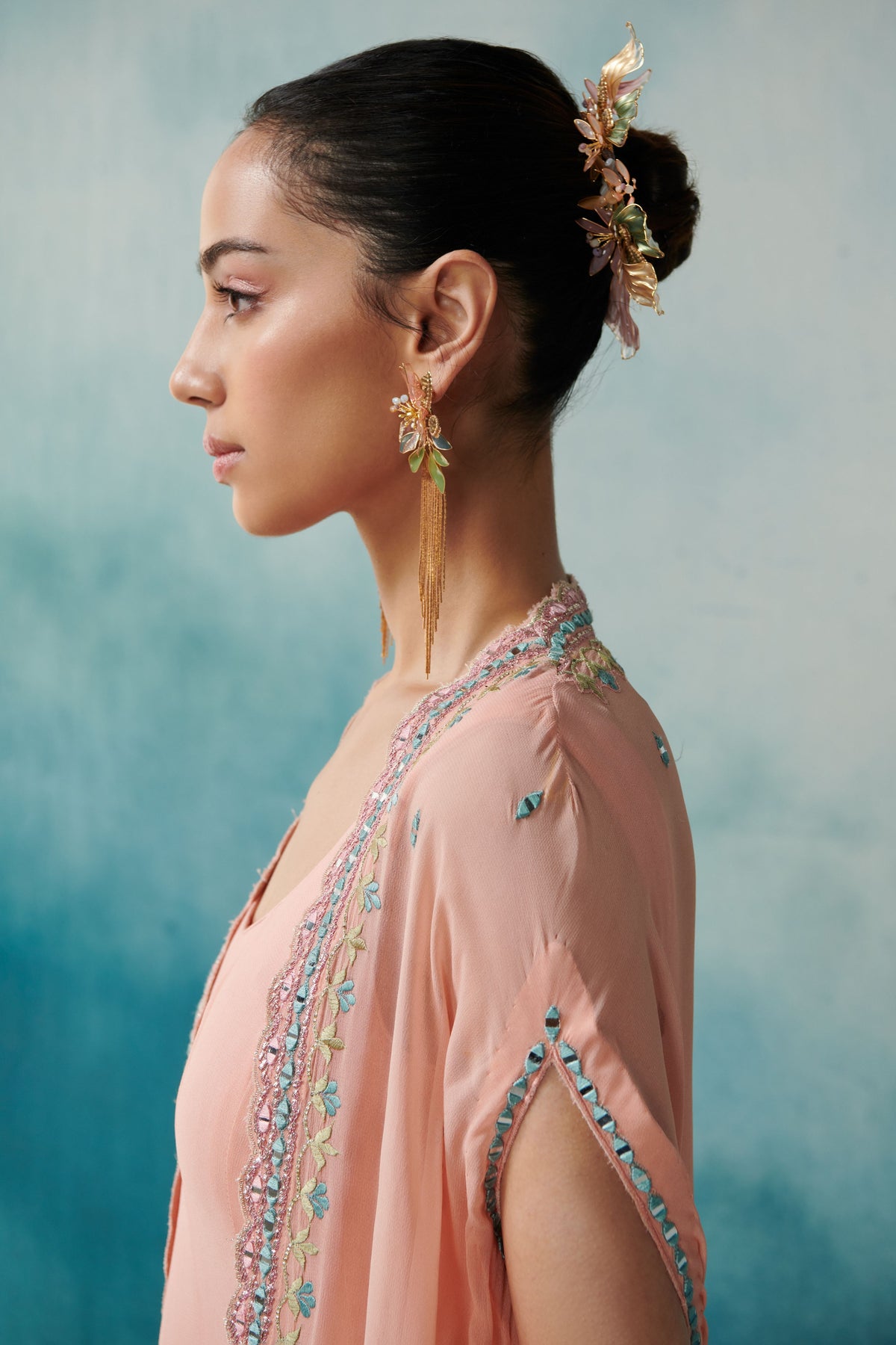 Peach Dress With a Cape