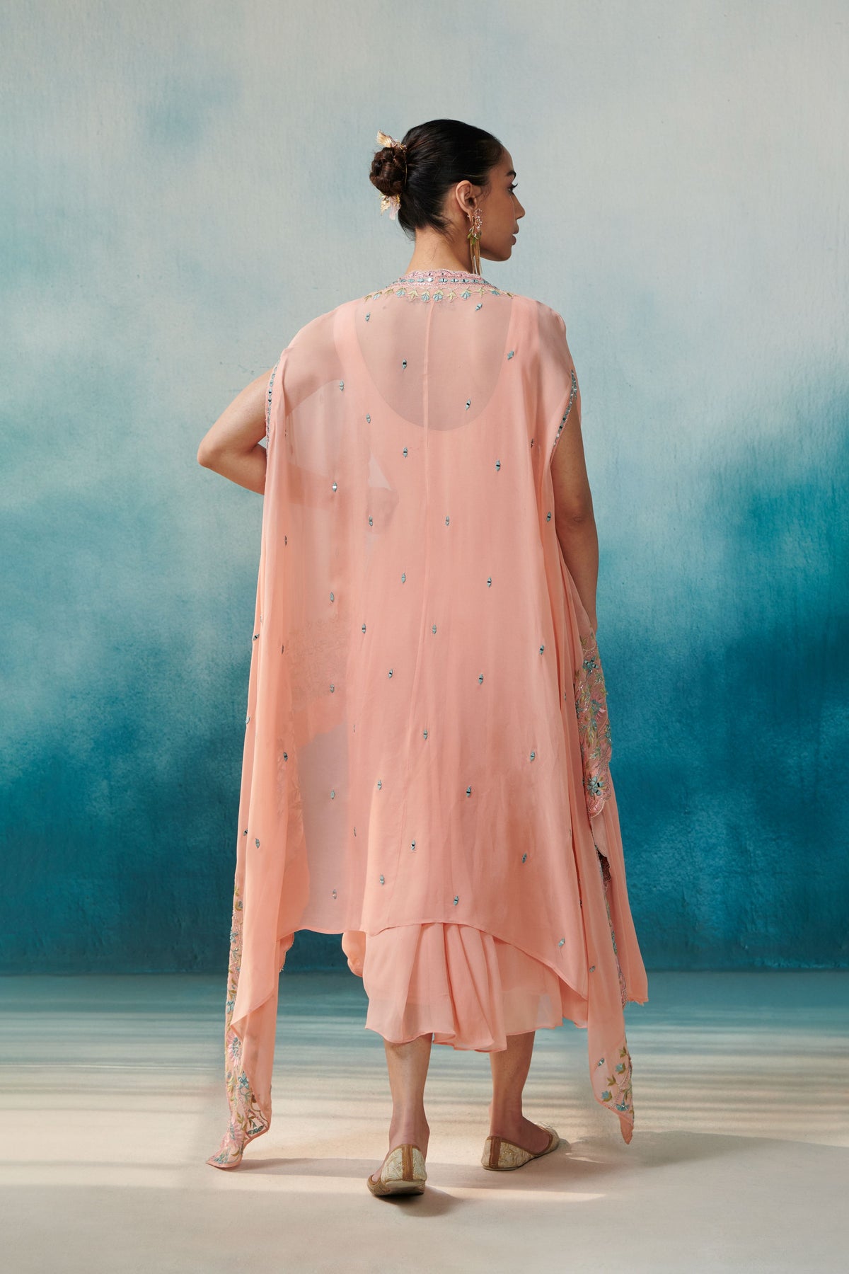 Peach Dress With a Cape