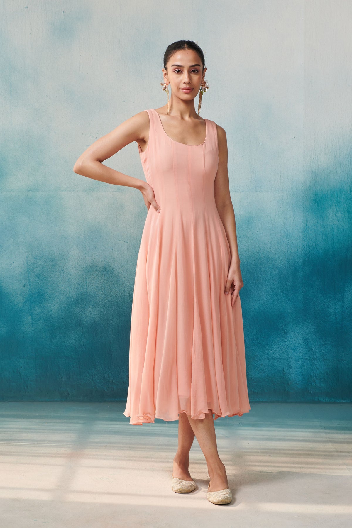 Peach Dress With a Cape