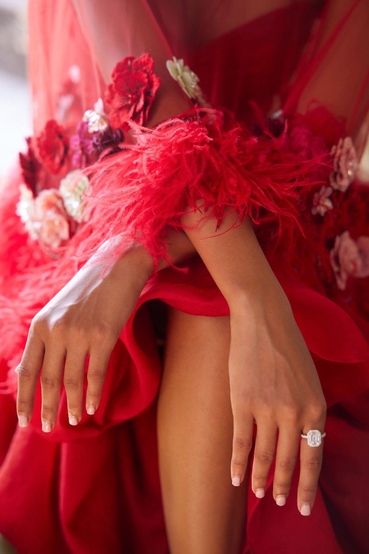 Scarlet Red Corsage Cape Set W