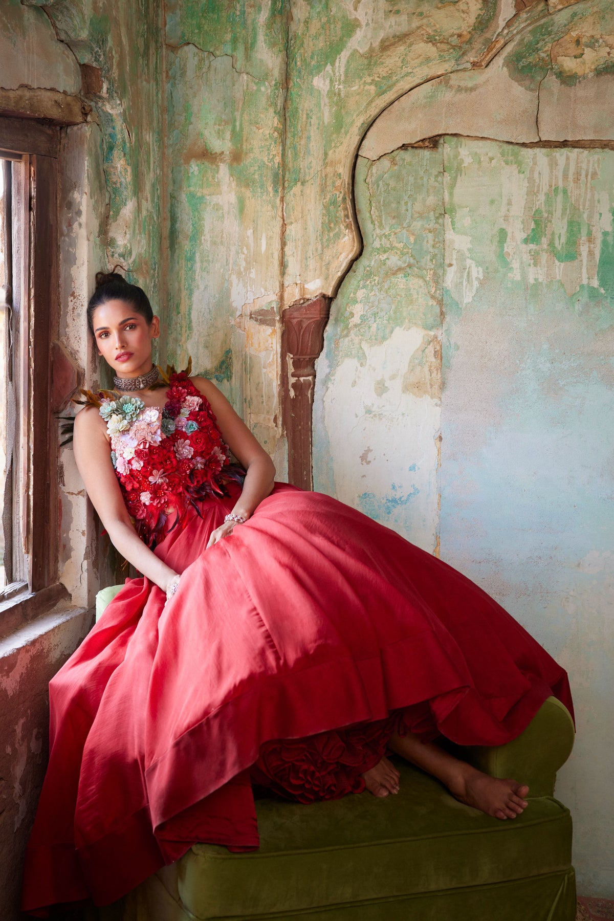 Scarlet Red Corsage Top &amp; Skirt Set