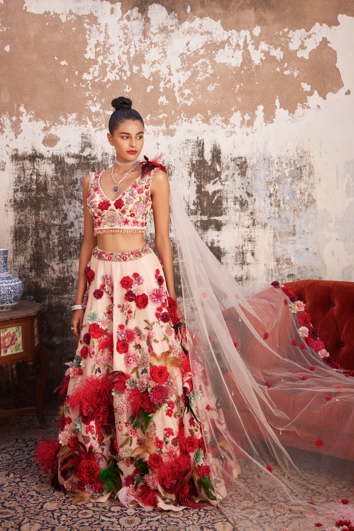 Light Salmon Pink Corsage Lehenga Set