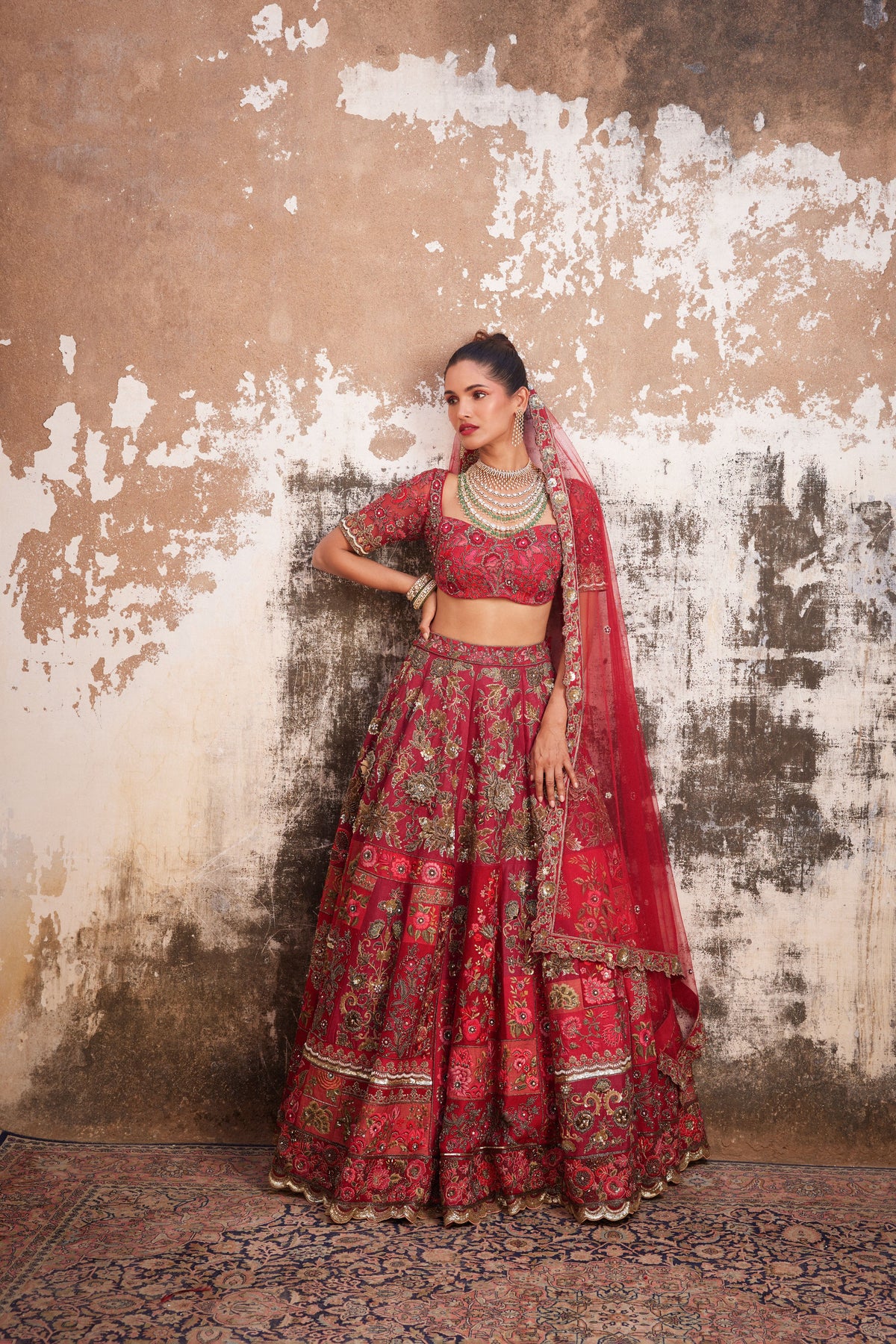 Red Multi Patchwork Lehenga Set