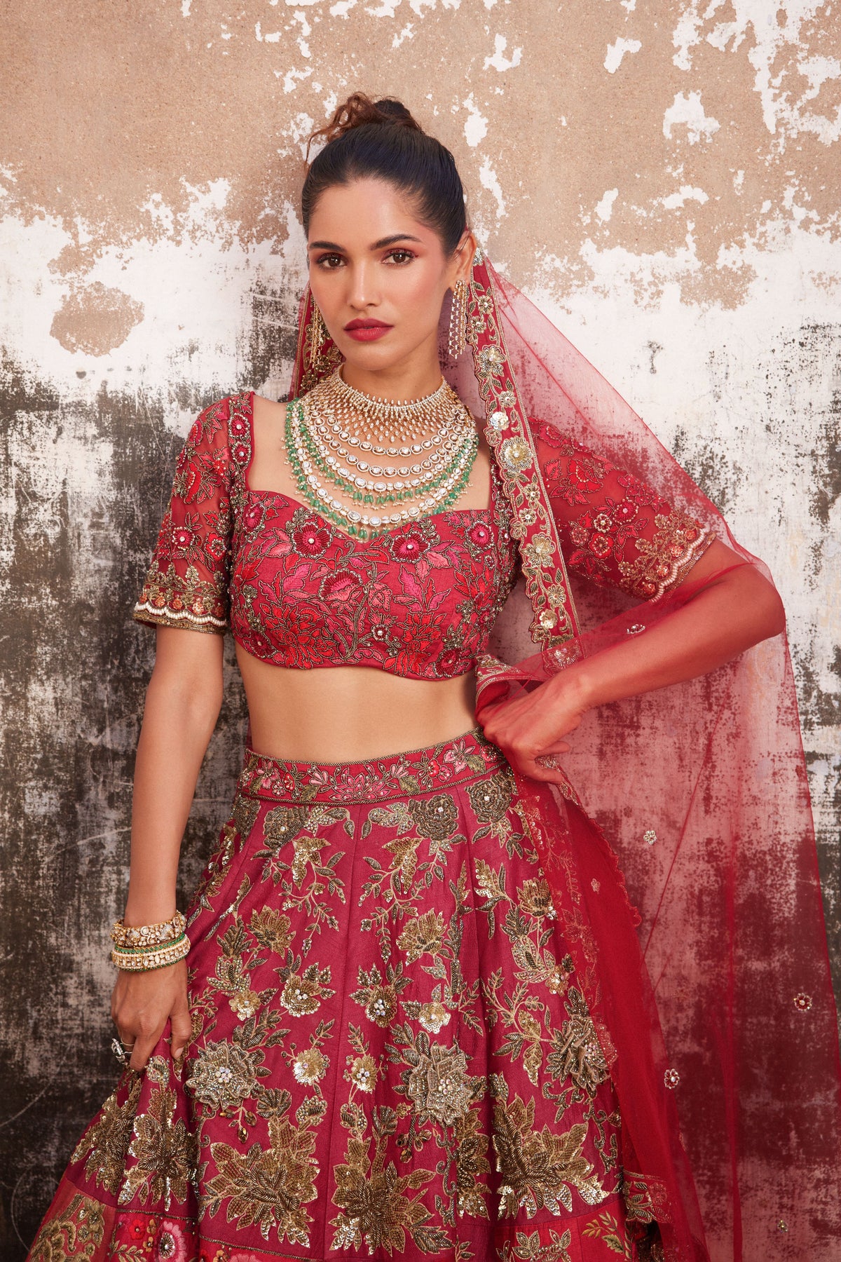 Red Multi Patchwork Lehenga Set