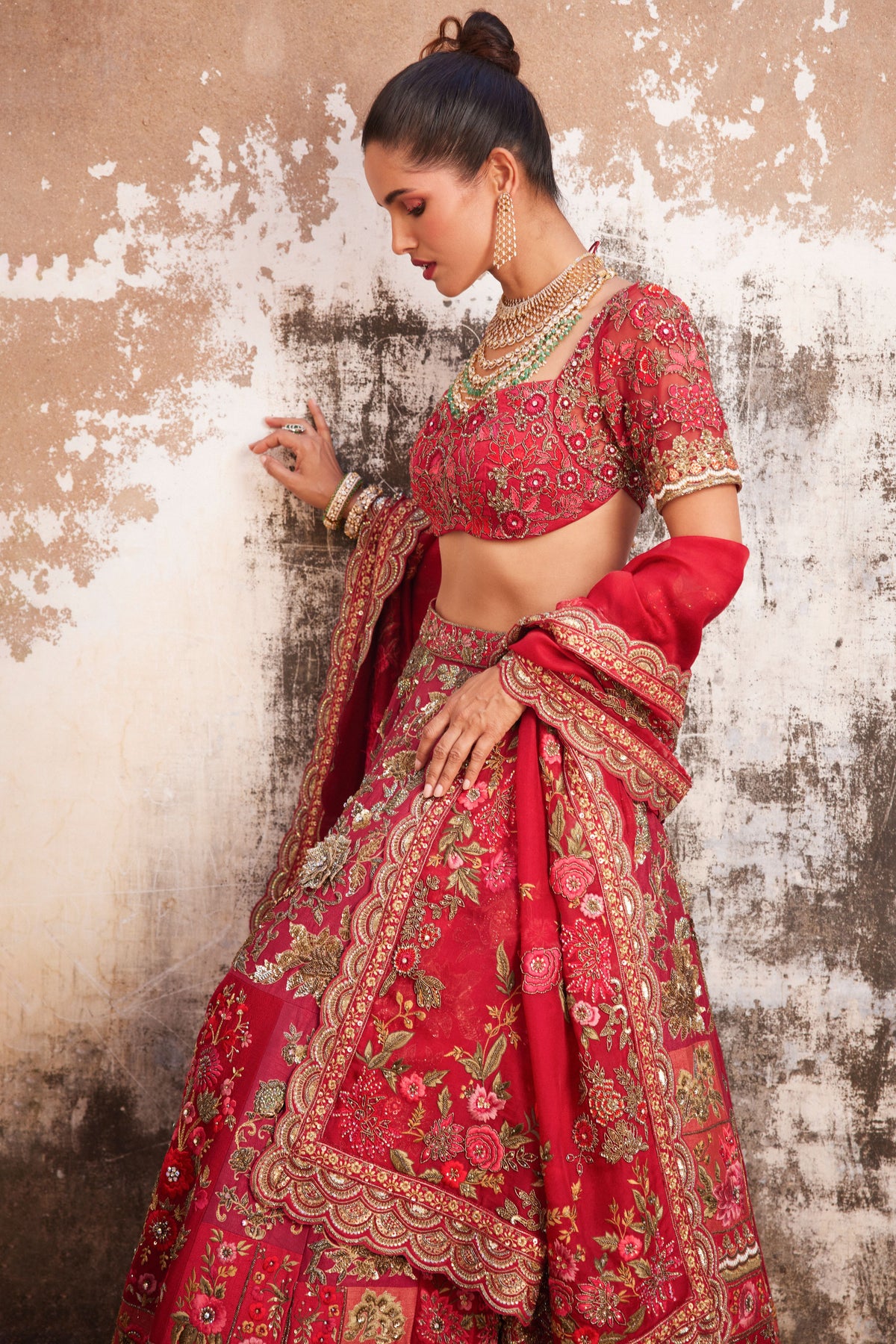 Red Multi Patchwork Lehenga Set