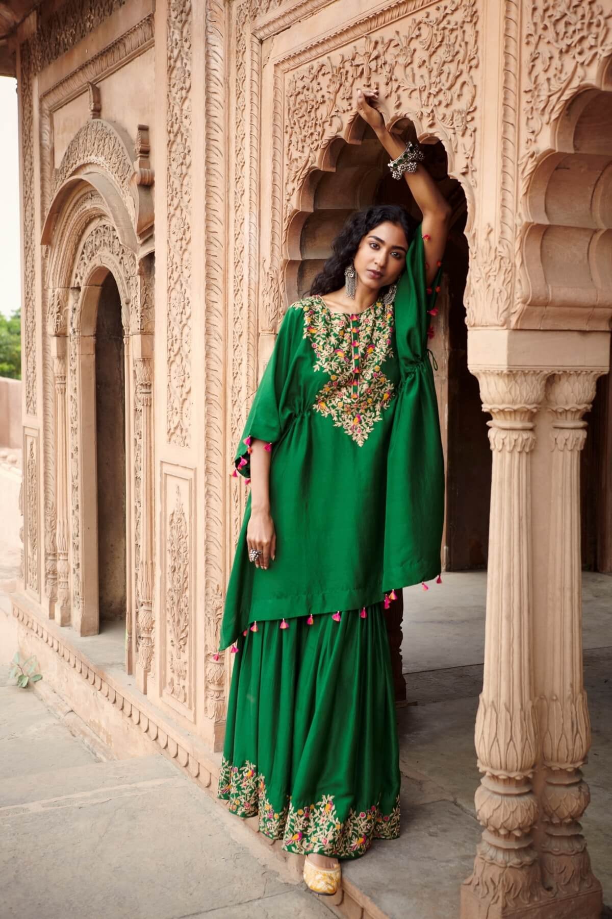 Embroidered Kaftan With Sharara