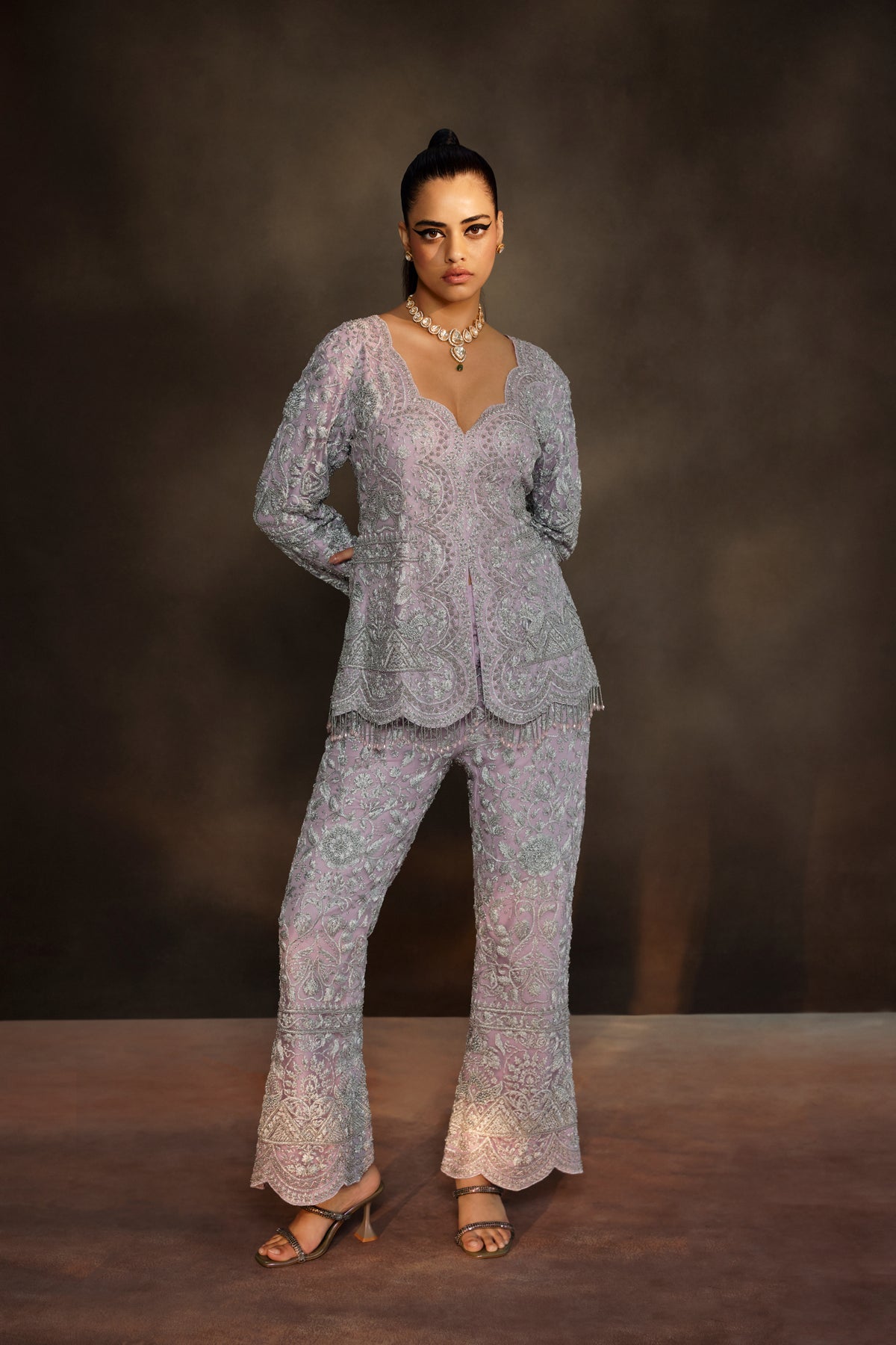 Lavender Heavy Embroidered Jacket &amp; Pants